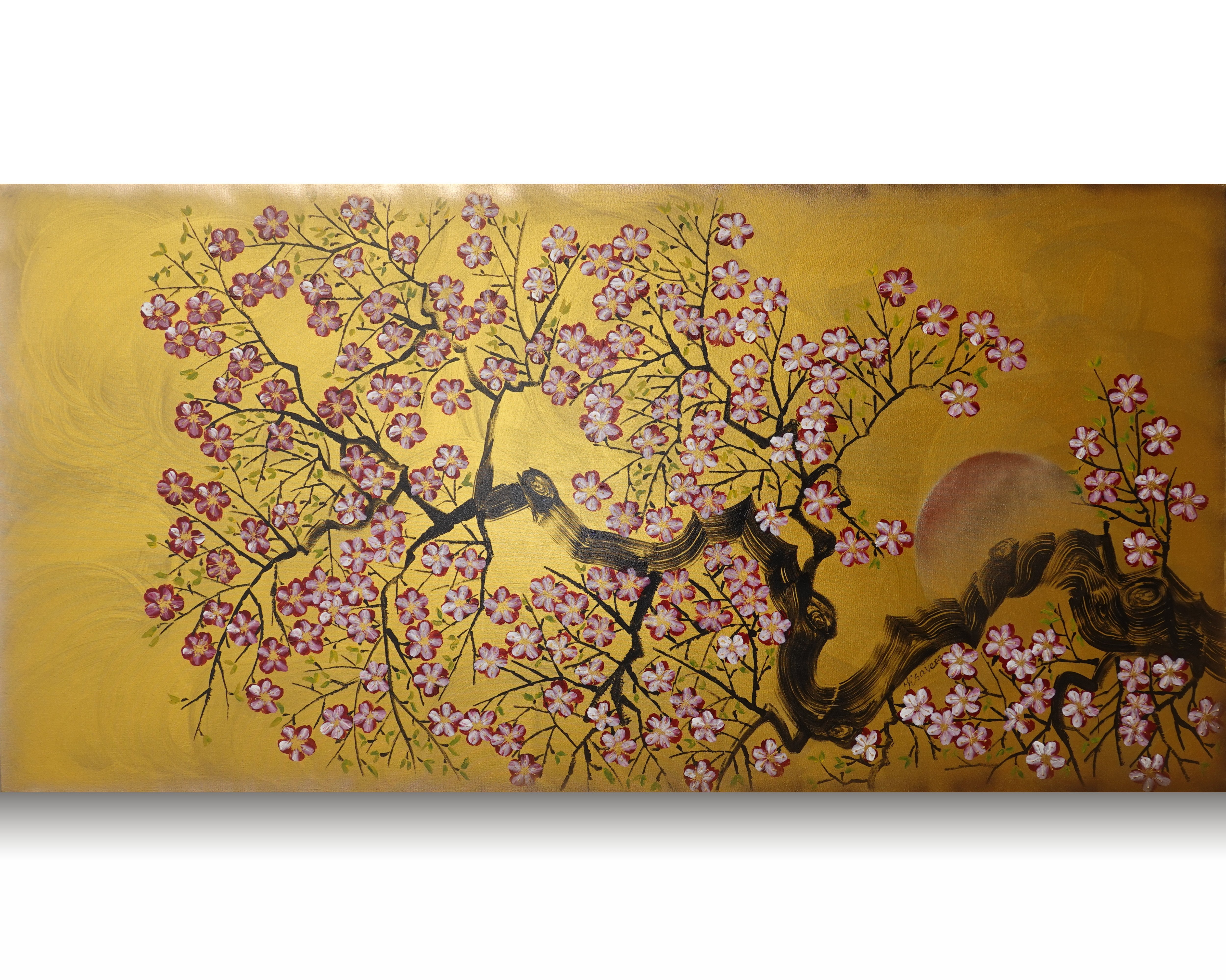 Japanese Sakura J461 large gold Original Acrylic Painting by
