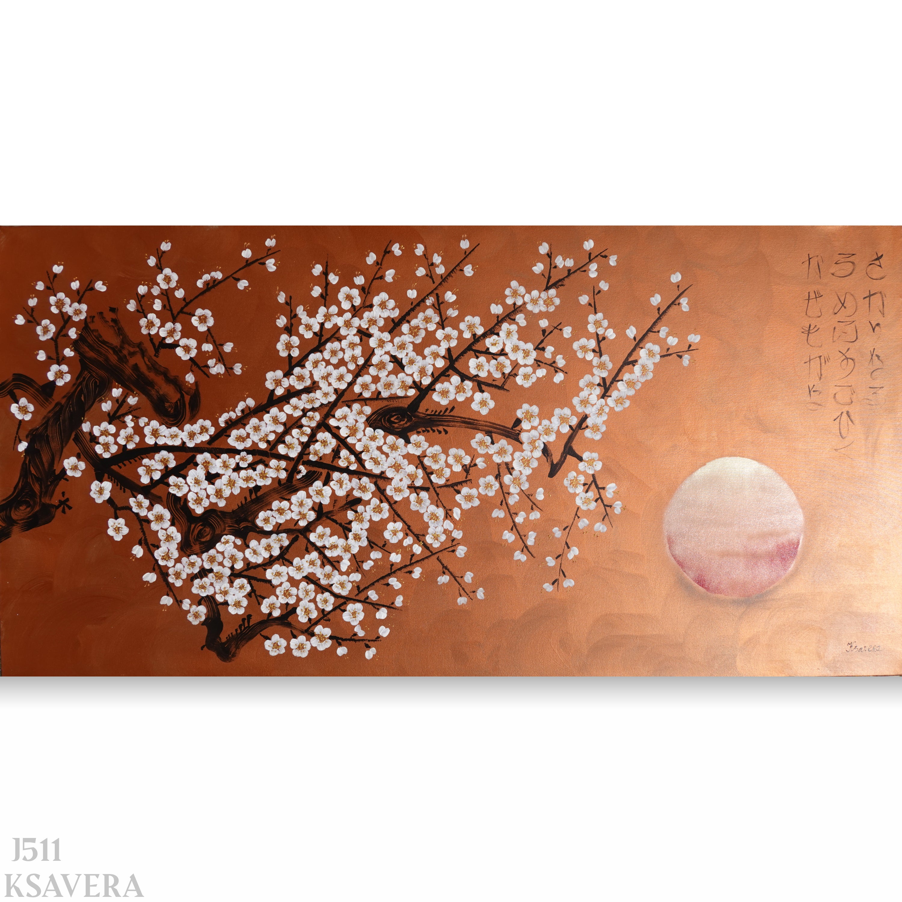 White Sakura J511 — copper Japanese Painting | Large Acrylic on