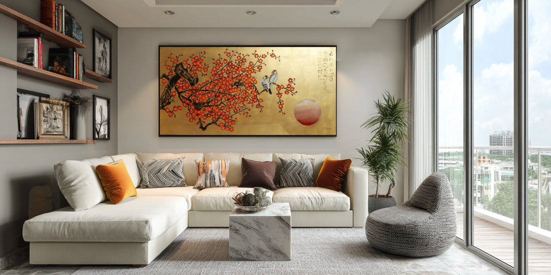 placing statement painting above sofa