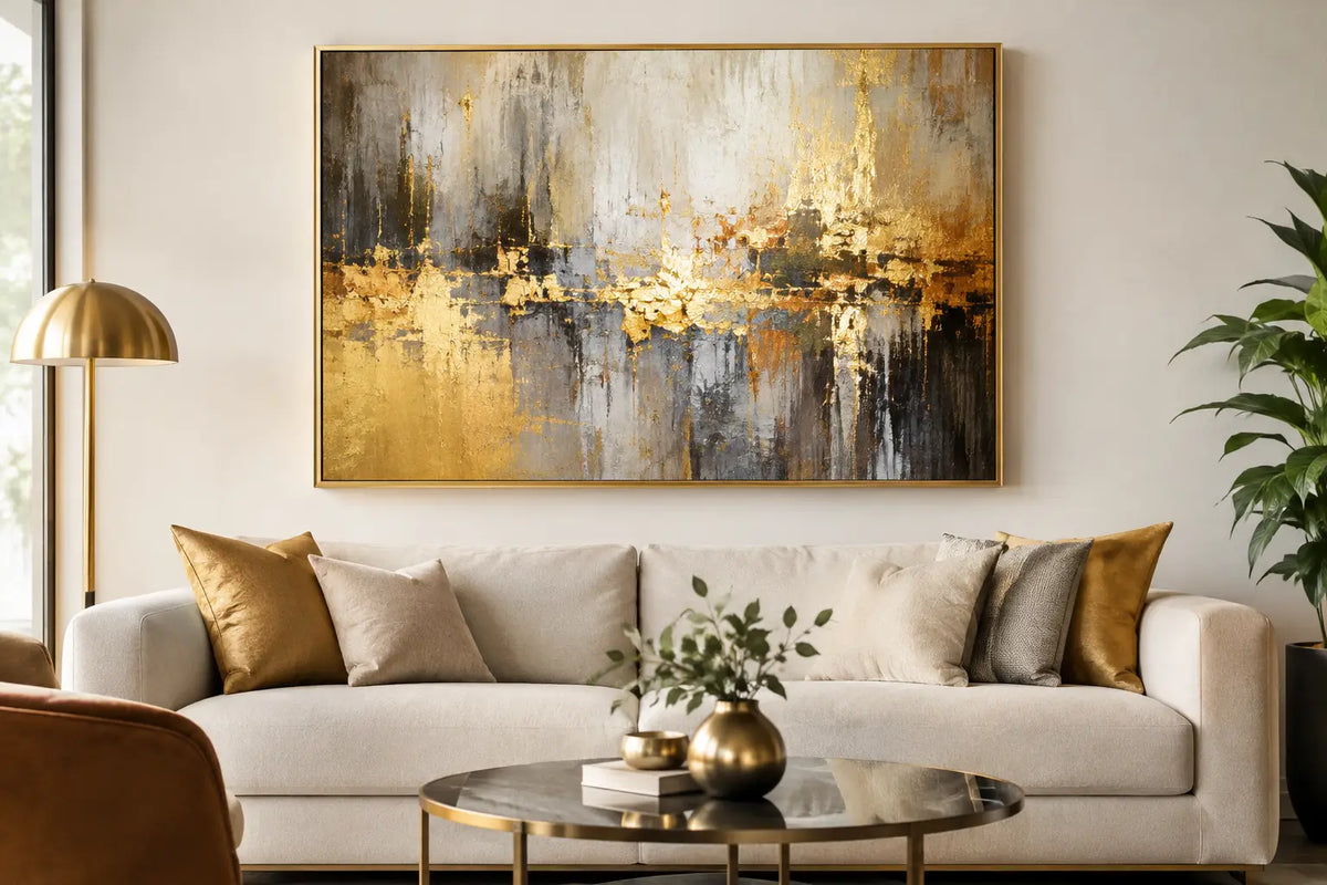 Metallic Abstract Paintings for Interiors That Glow