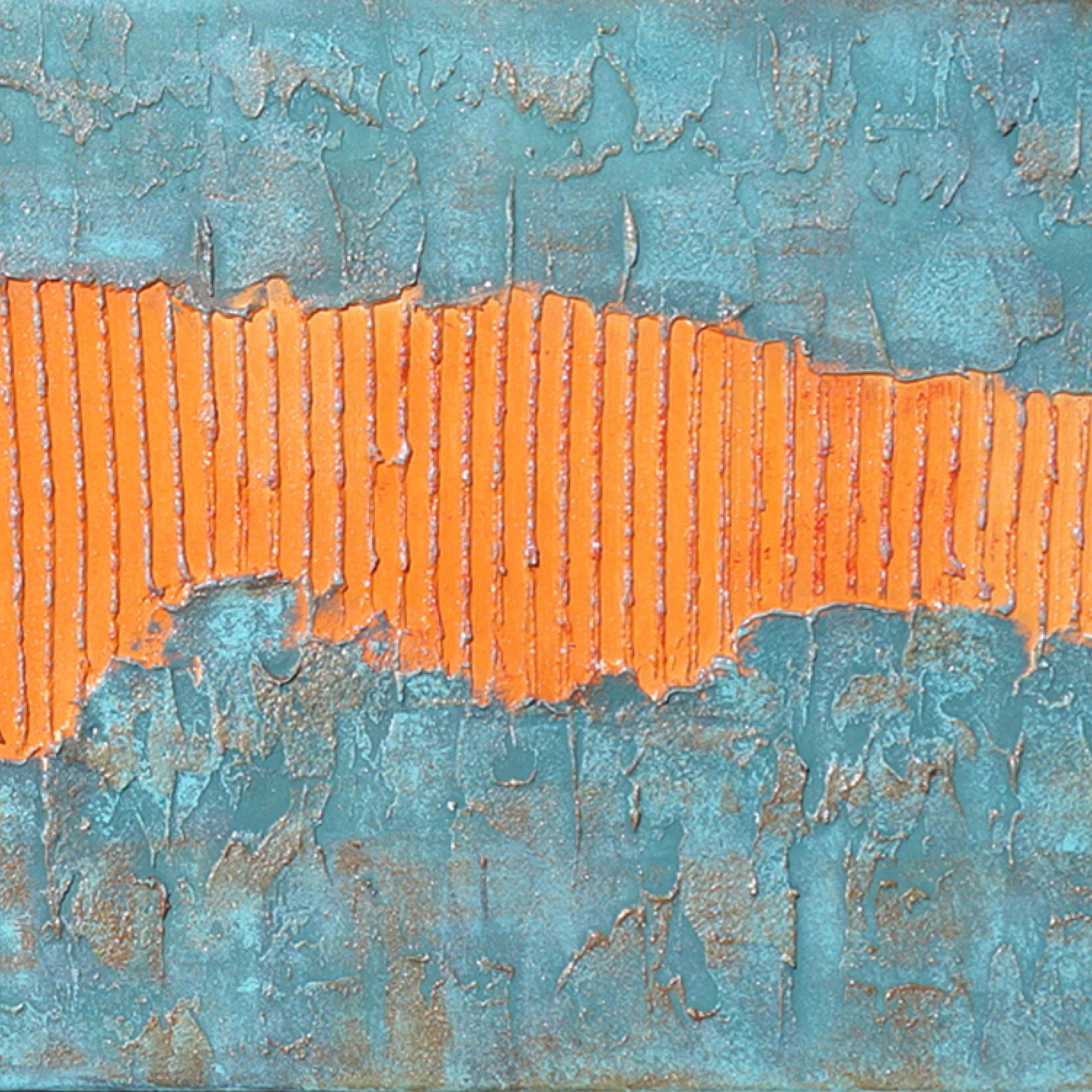 Copper patina orange Paintings “Abstract A044” - Textured Long Diptych by Ksavera