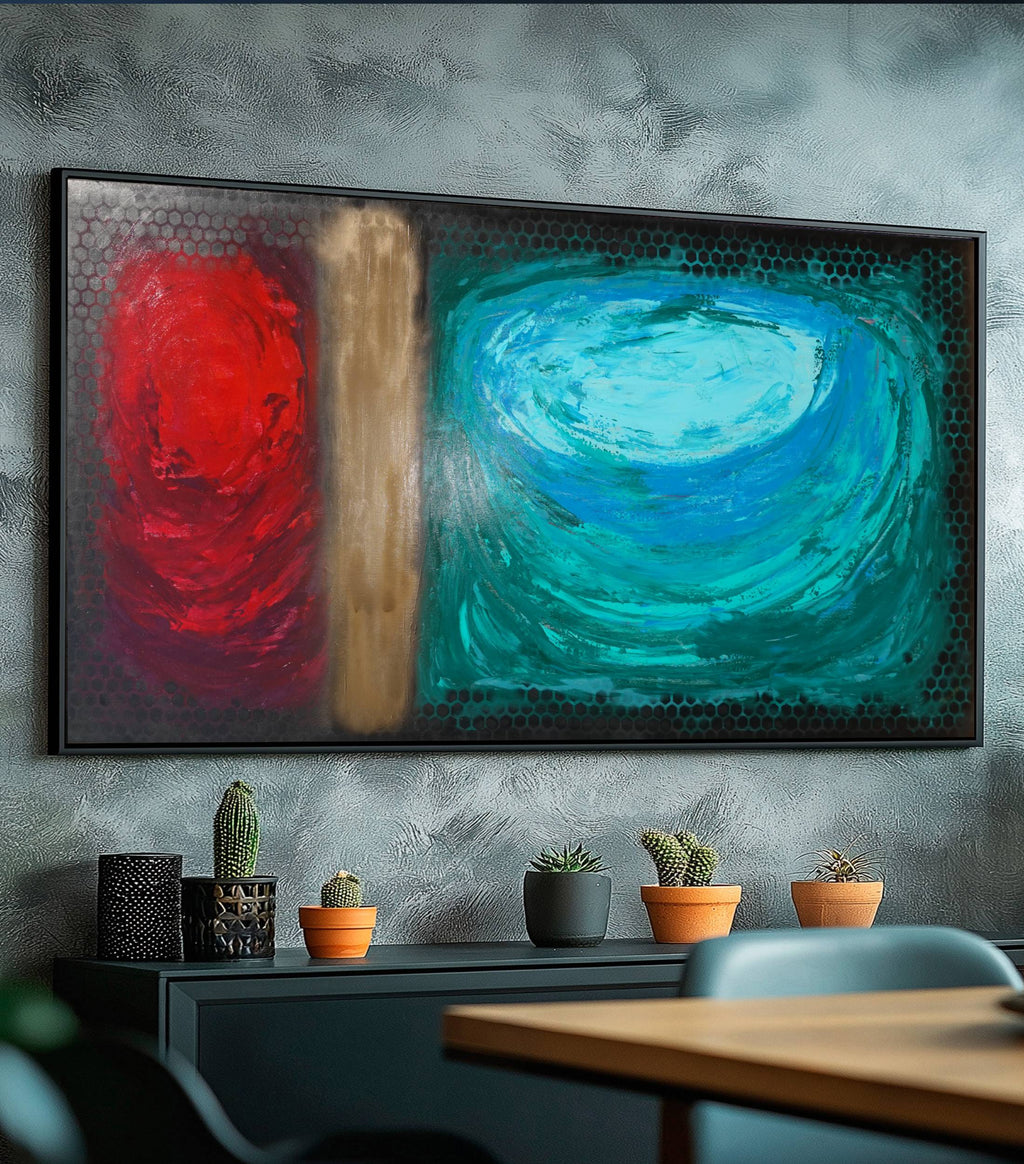 Abstract Minimalist Painting A1365 - Modern original red gold emerald Wall Art by Ksavera