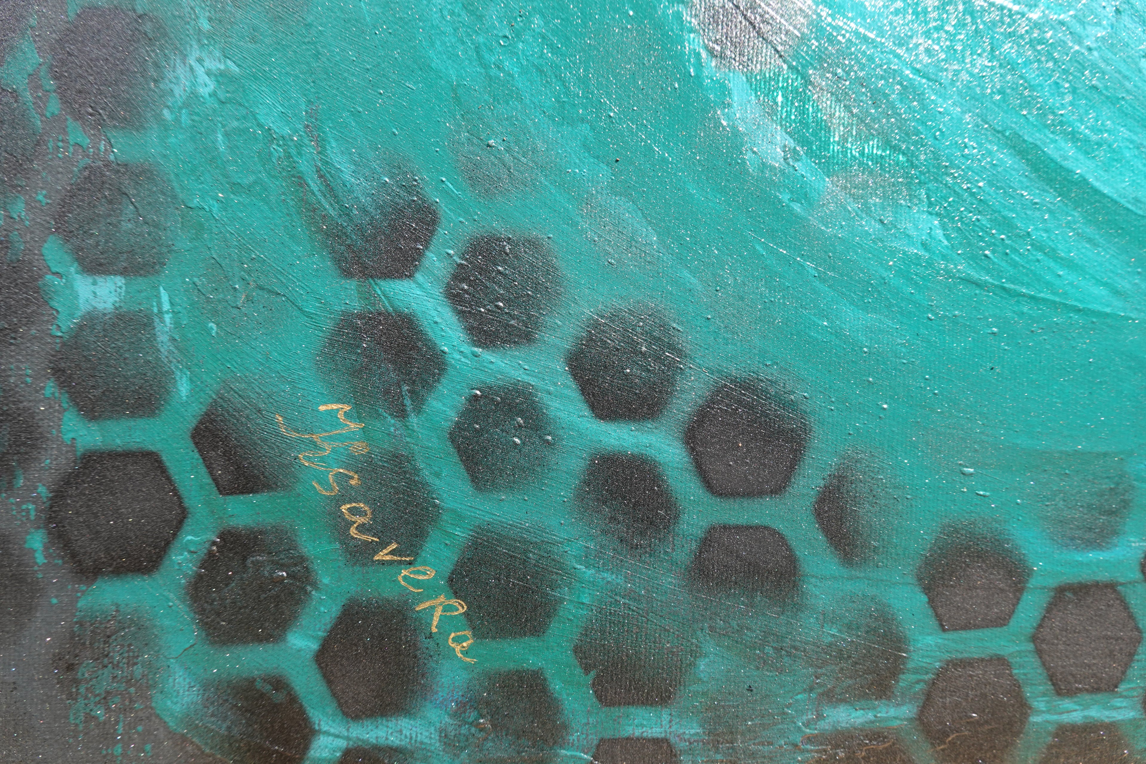 Abstract Minimalist Painting A1365 - Modern original red gold emerald Wall Art by Ksavera