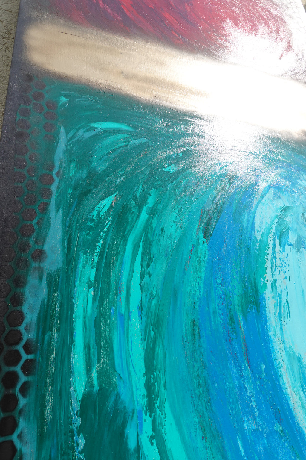 Abstract Minimalist Painting A1365 - Modern original red gold emerald Wall Art by Ksavera