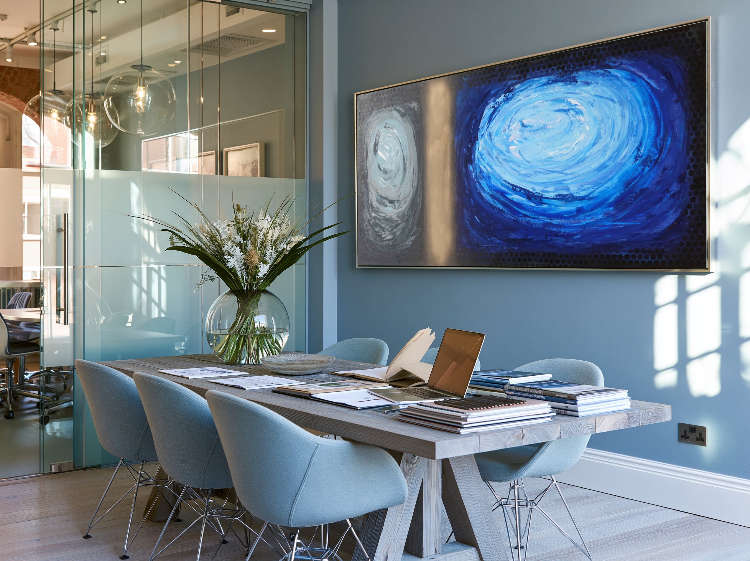 Abstract Minimalist Painting A1367 - Modern original blue gold black Wall Art by Ksavera