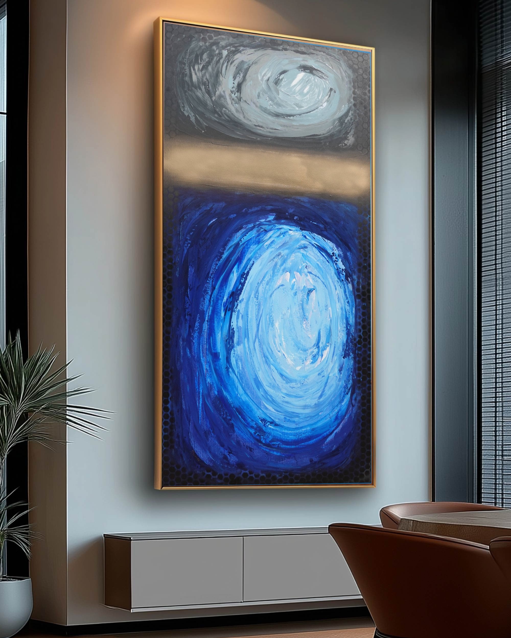 Abstract Minimalist Painting A1367 - Modern original blue gold black Wall Art by Ksavera