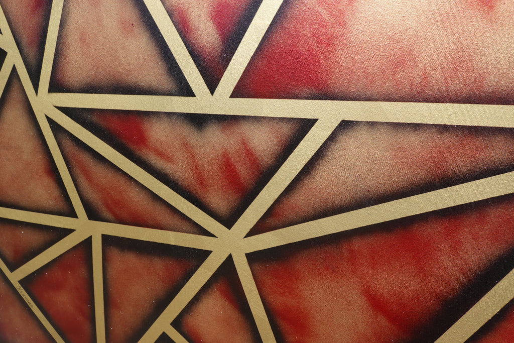 Abstract Geometric Painting A1380 - Modern Red and gold Original painting by Ksavera