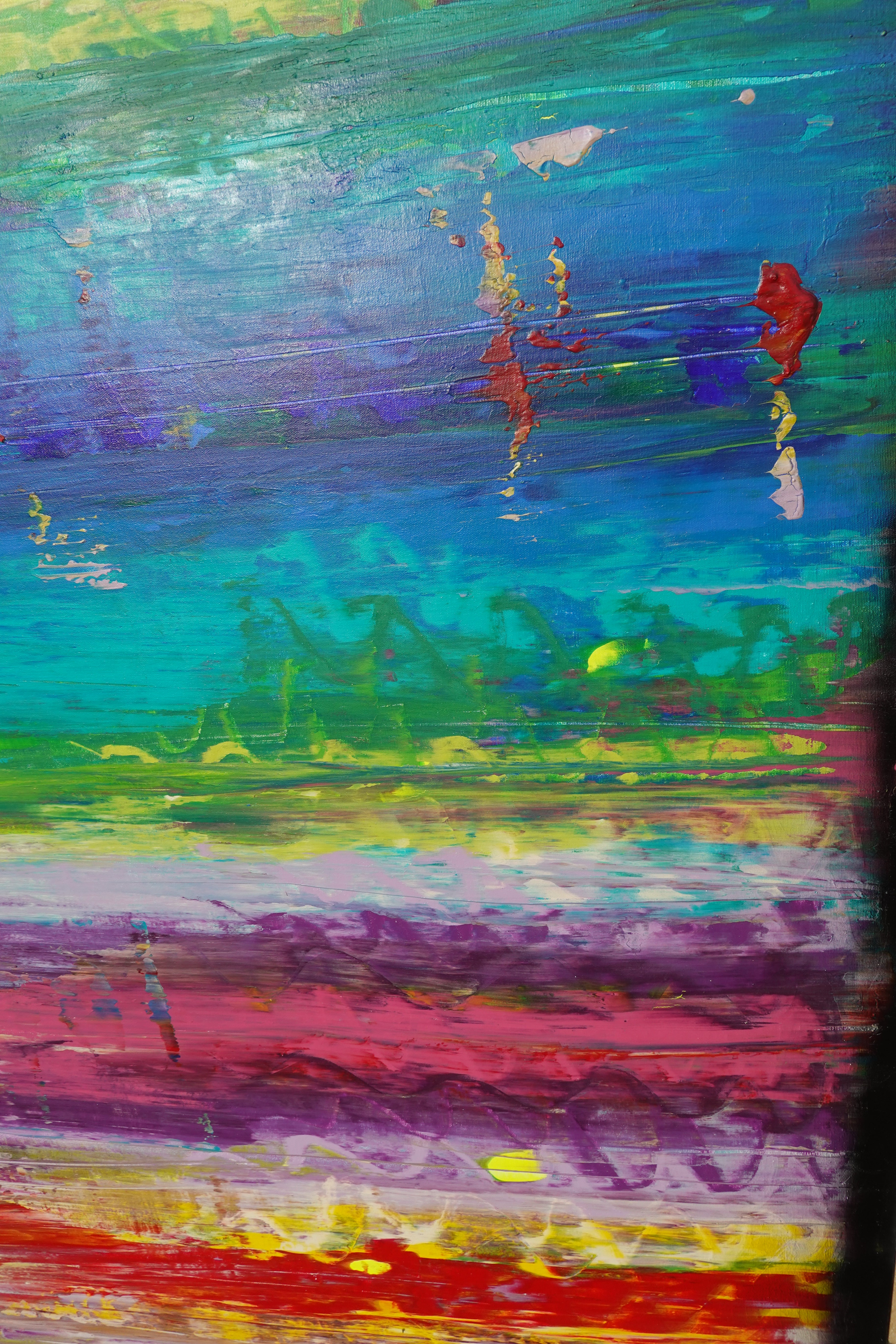 Abstract A1402 is a large colorful and black impasto palette knife Original Acrylic Painting on unstretched canvas by artist Ksavera