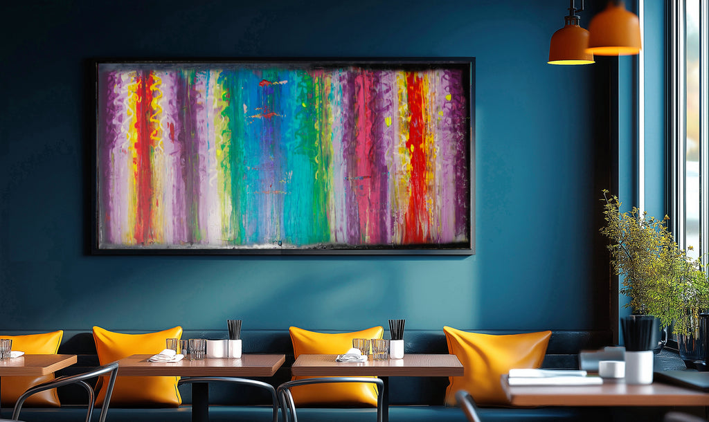 Abstract A1402 is a large colorful and black impasto palette knife Original Acrylic Painting on unstretched canvas by artist Ksavera