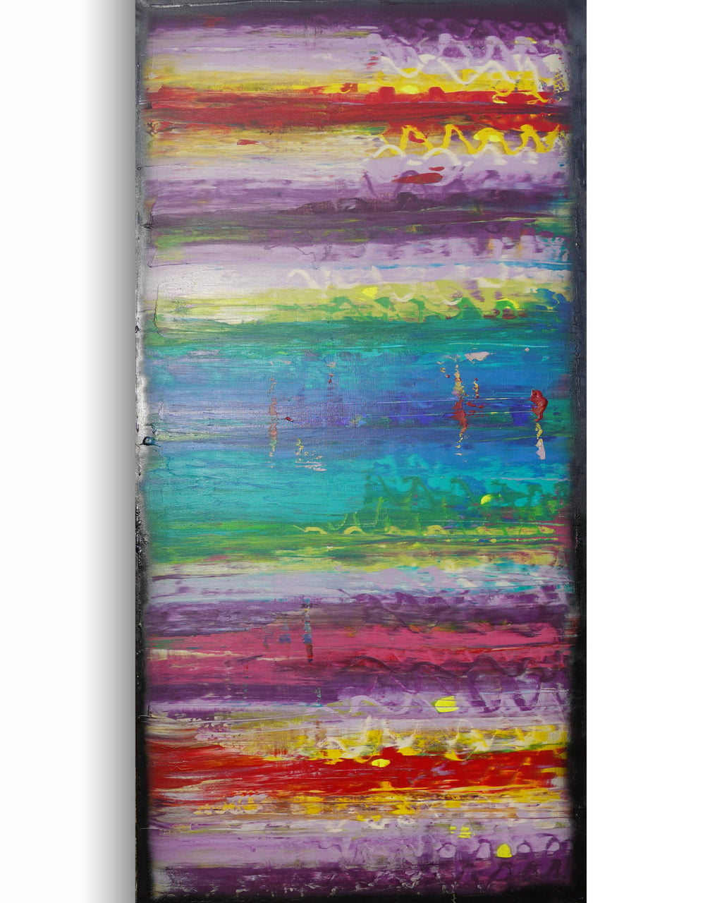 Abstract A1402 is a large colorful and black impasto palette knife Original Acrylic Painting on unstretched canvas by artist Ksavera