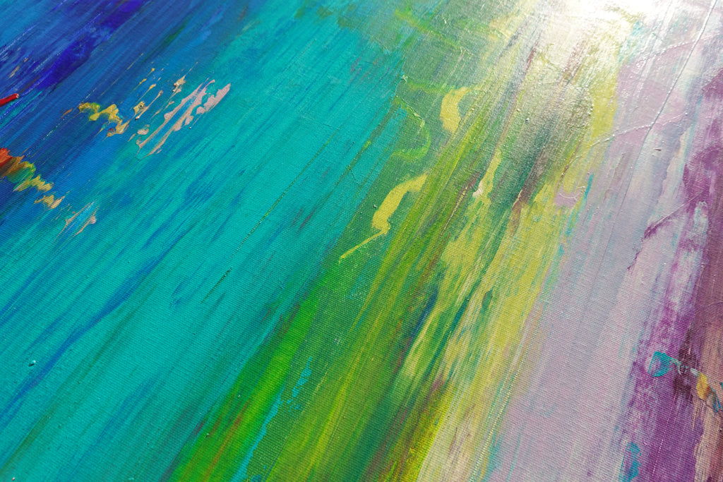 Abstract A1402 is a large colorful and black impasto palette knife Original Acrylic Painting on unstretched canvas by artist Ksavera