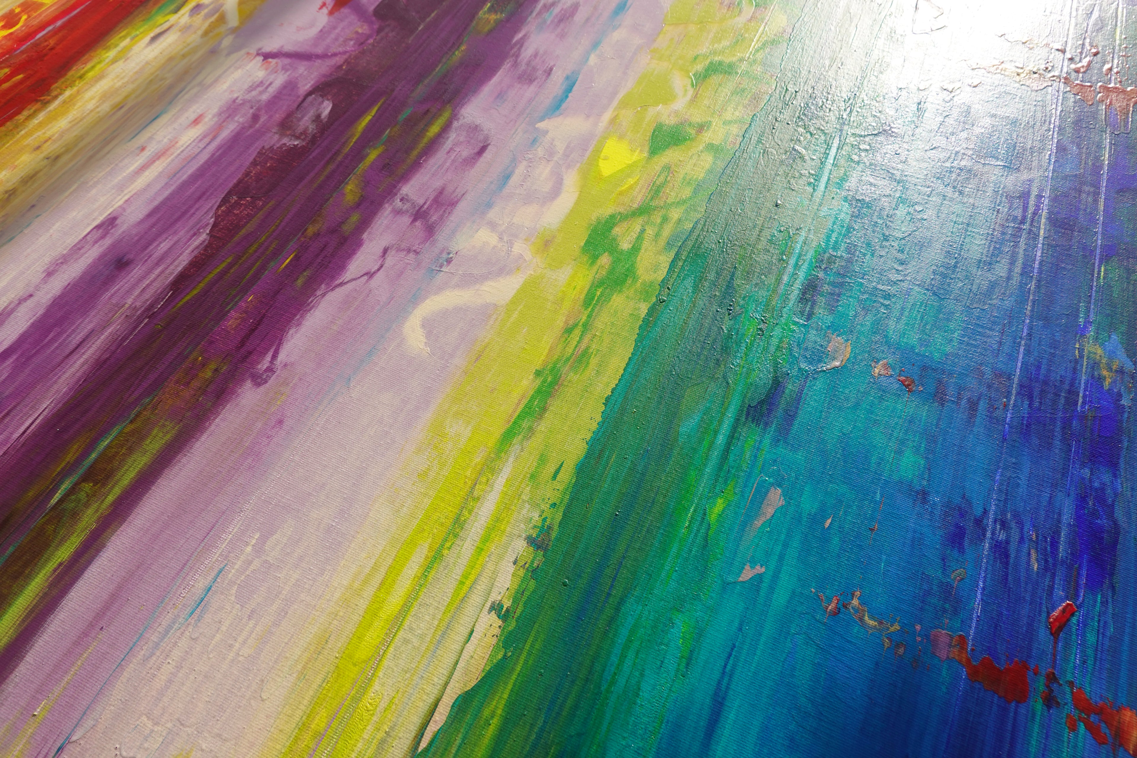 Abstract A1402 is a large colorful and black impasto palette knife Original Acrylic Painting on unstretched canvas by artist Ksavera