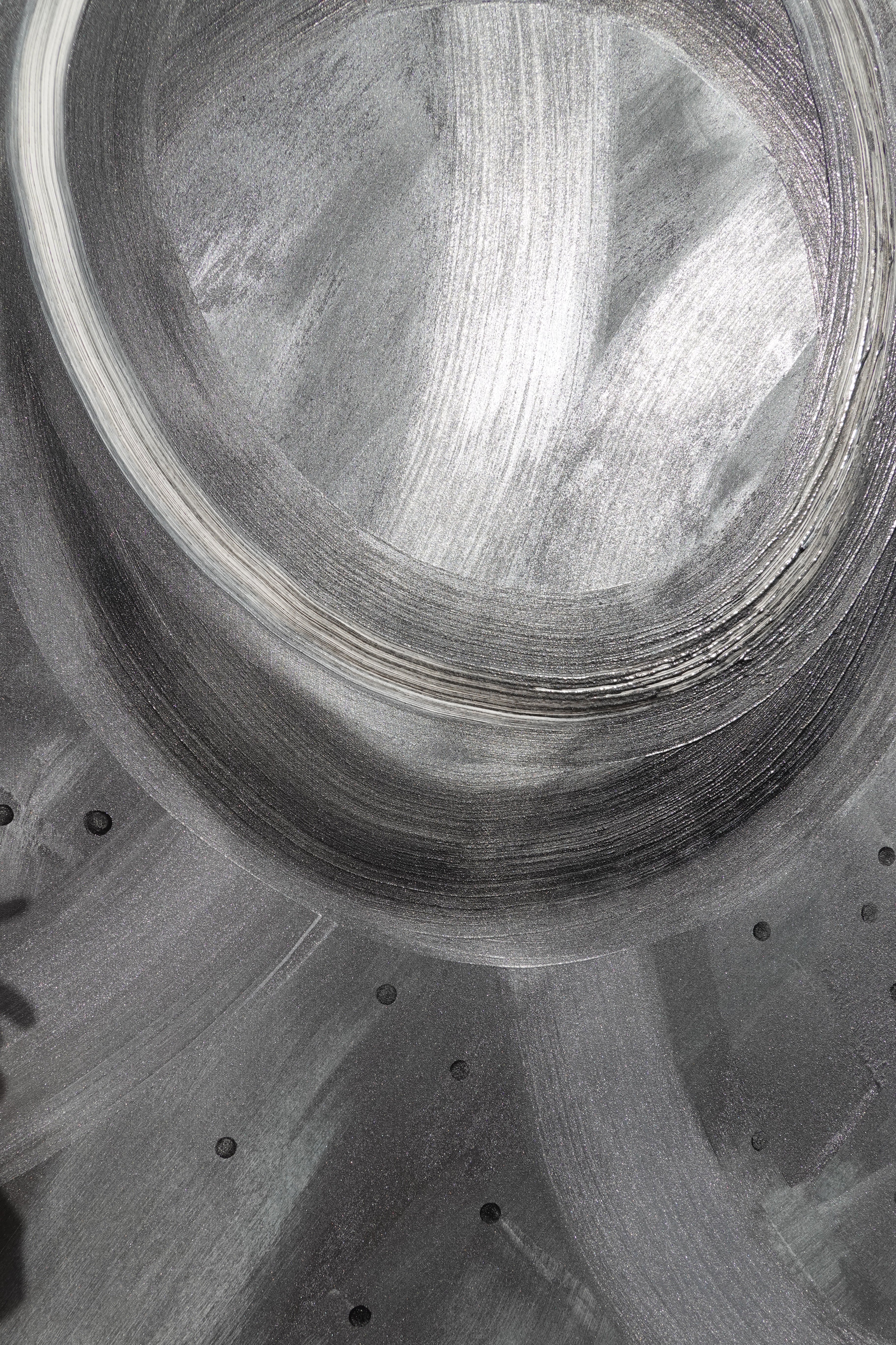 Enso Abstract A1403 is a large-scale silver and black textured Original Acrylic Painting on unstretched canvas by artist Ksavera.