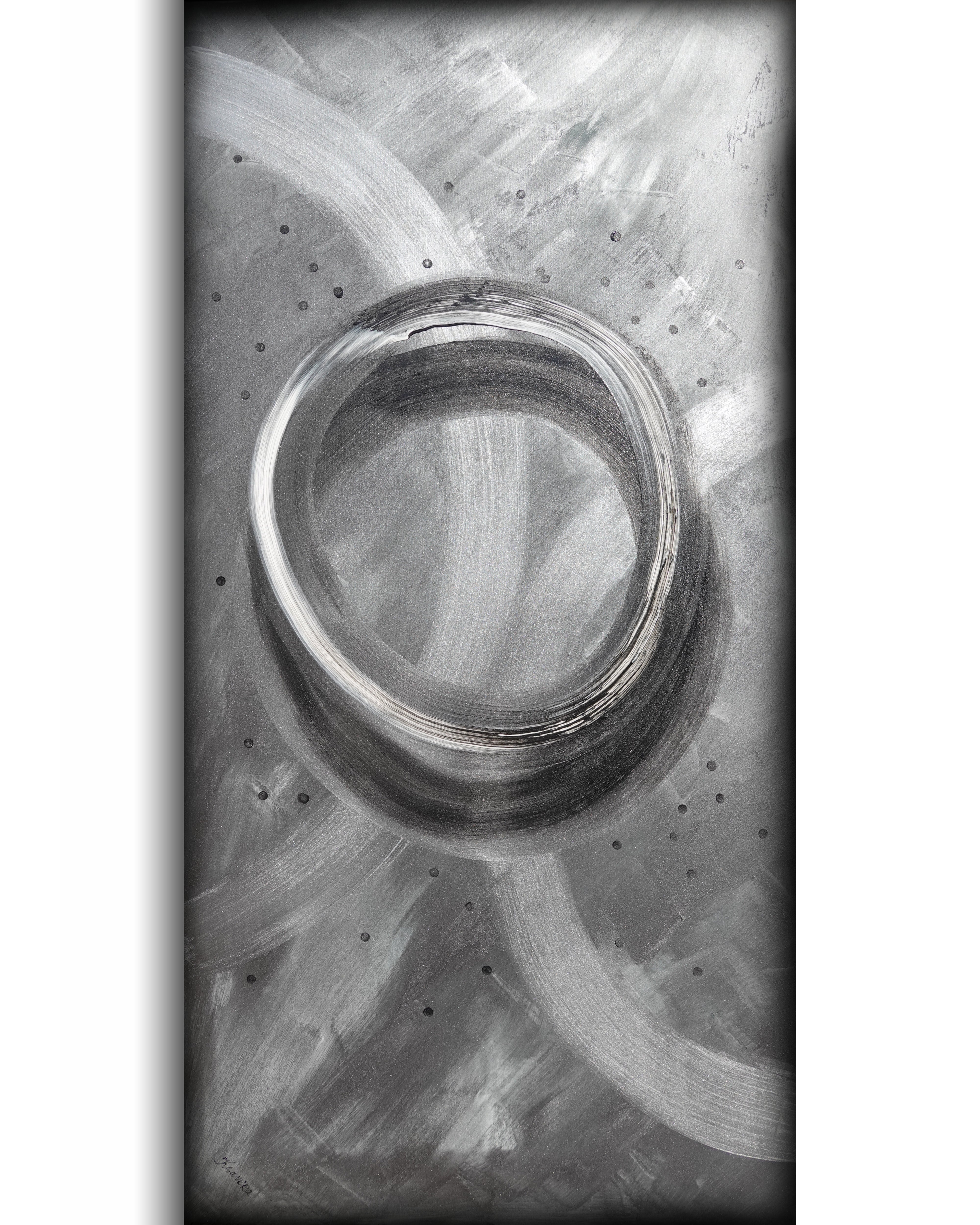 アートシアター NR １ Enso Abstract A1403 large silver black textured Painting by
