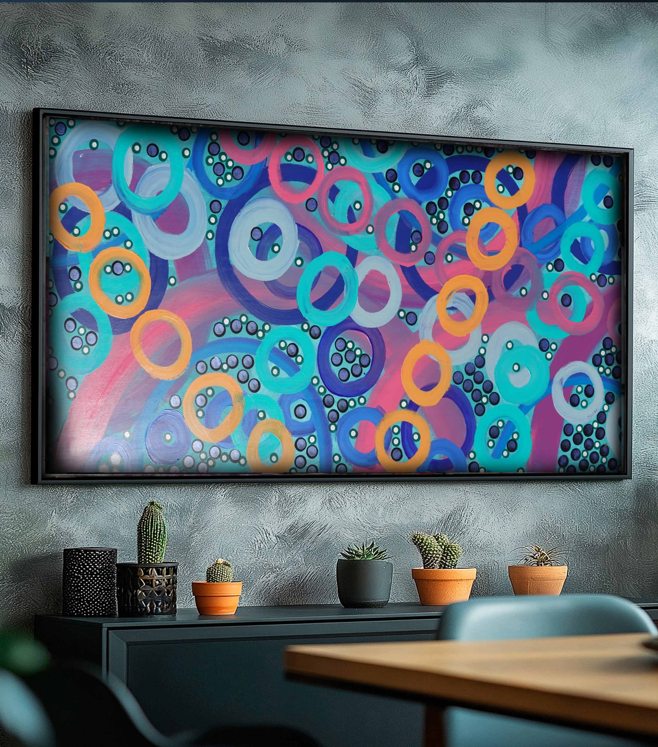 Abstract A1405 — Large Colorful Circles Painting | Original Acrylic on Canvas | Ksavera