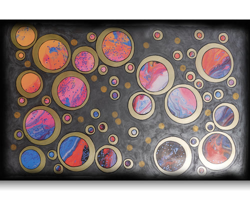 Abstract A1415 is a large-scale circles black and gold Original Acrylic Painting on unstretched canvas by artist Ksavera.