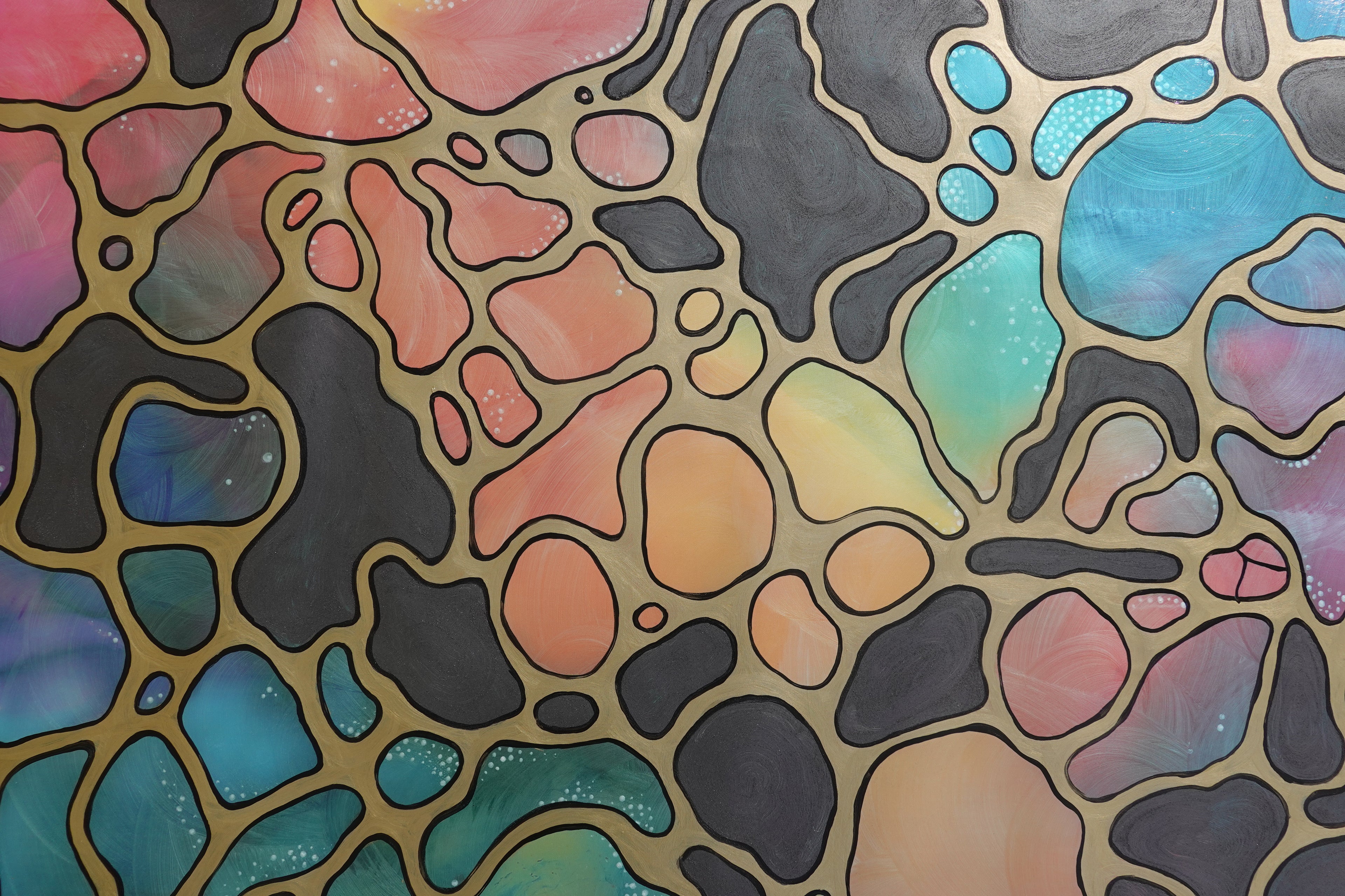 Abstract A1421 is a large-scale pearlescent black and gold Original Acrylic Painting on unstretched canvas by artist Ksavera.