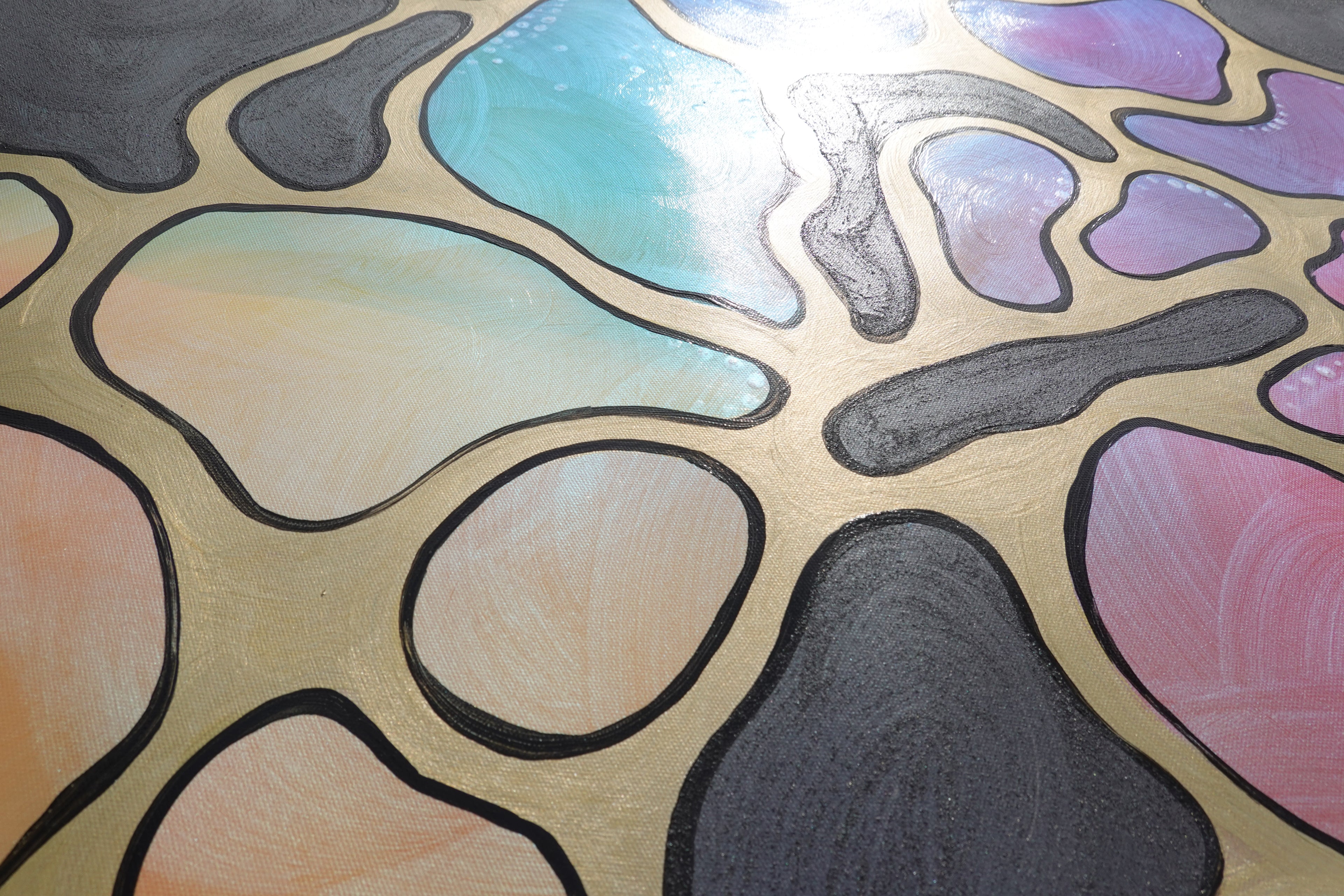 Abstract A1421 is a large-scale pearlescent black and gold Original Acrylic Painting on unstretched canvas by artist Ksavera.