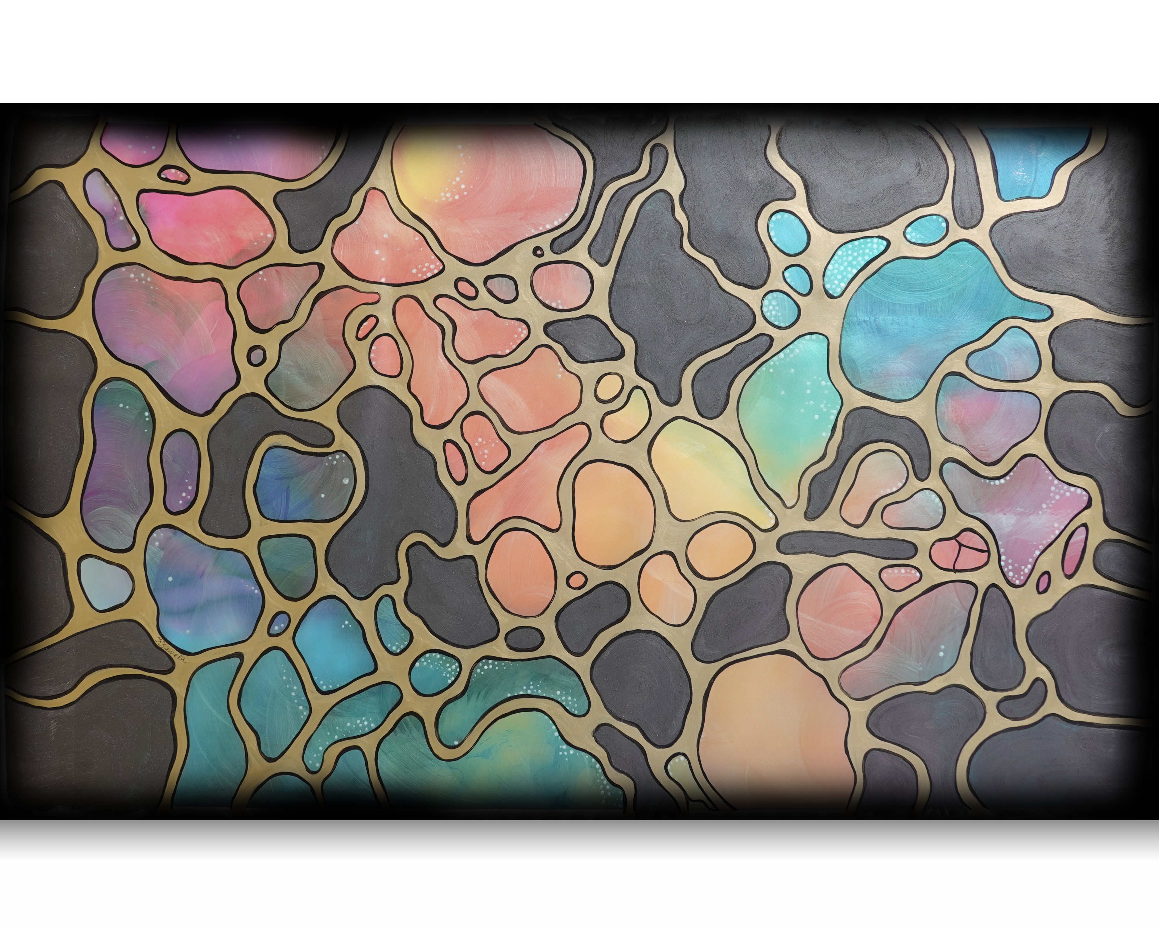 Abstract A1421 is a large-scale pearlescent black and gold Original Acrylic Painting on unstretched canvas by artist Ksavera.