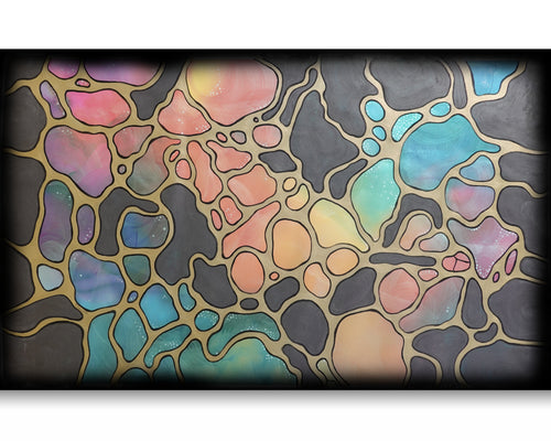 Abstract A1421 is a large-scale pearlescent black and gold Original Acrylic Painting on unstretched canvas by artist Ksavera.