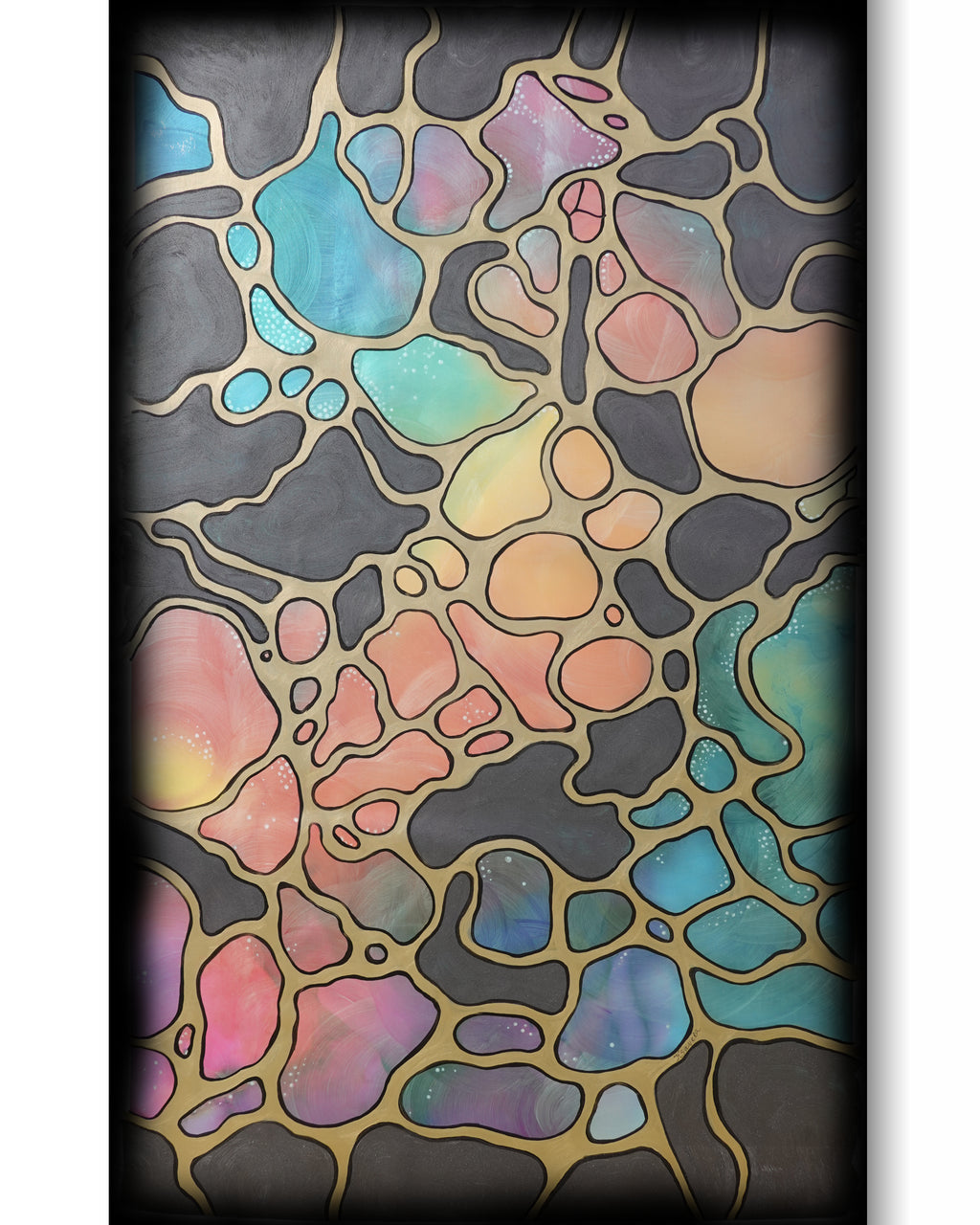 Abstract A1421 is a large-scale pearlescent black and gold Original Acrylic Painting on unstretched canvas by artist Ksavera.
