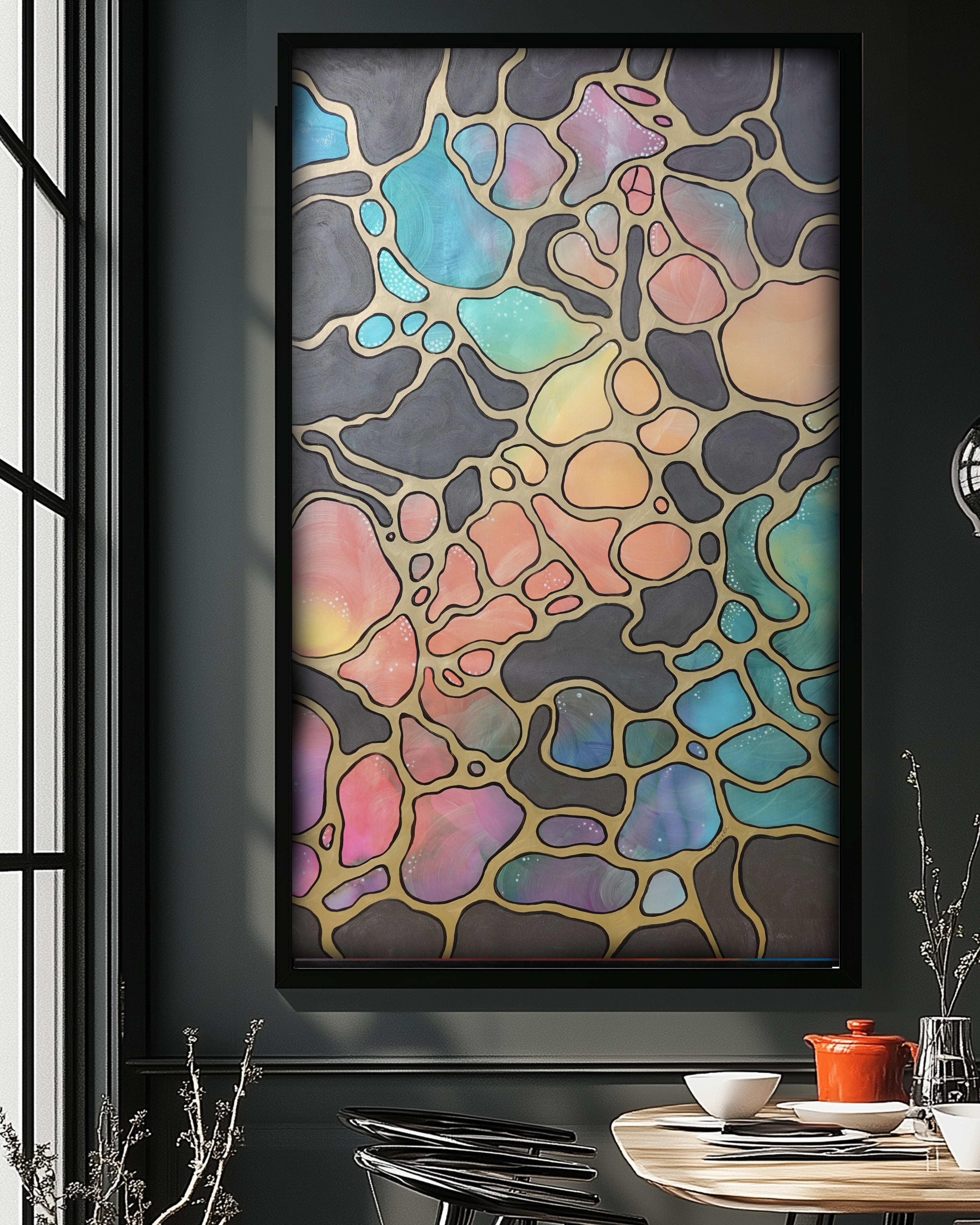 Abstract A1421 is a large-scale pearlescent black and gold Original Acrylic Painting on unstretched canvas by artist Ksavera.