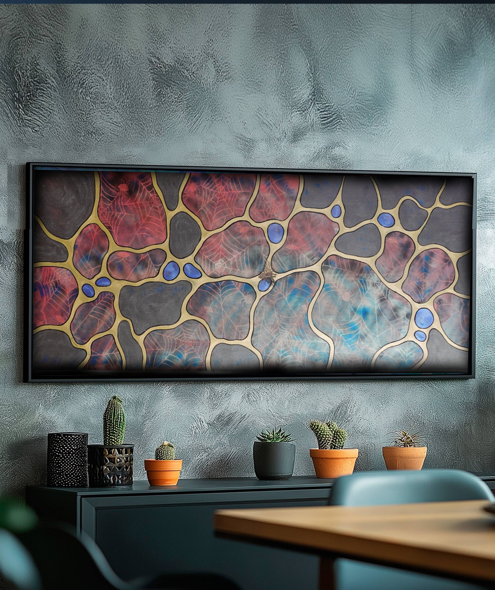 Abstract A1427 is a large-scale Pearlescent black and gold organic Original Acrylic Painting on unstretched canvas by artist Ksavera.