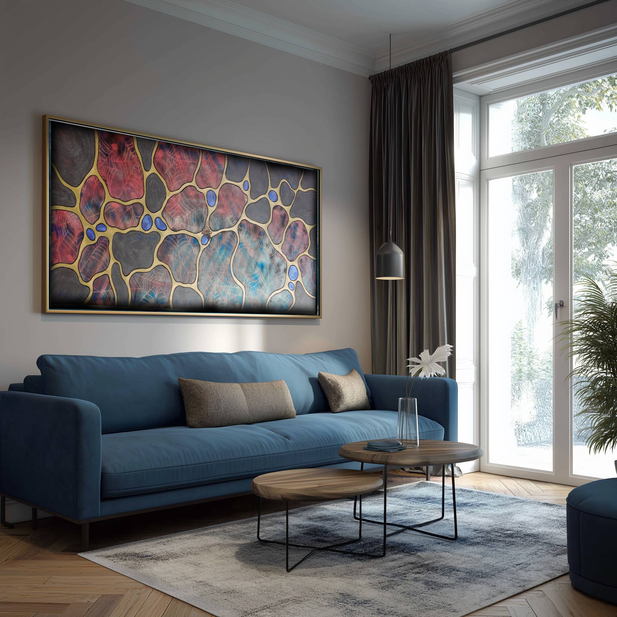 Abstract A1427 is a large-scale Pearlescent black and gold organic Original Acrylic Painting on unstretched canvas by artist Ksavera.