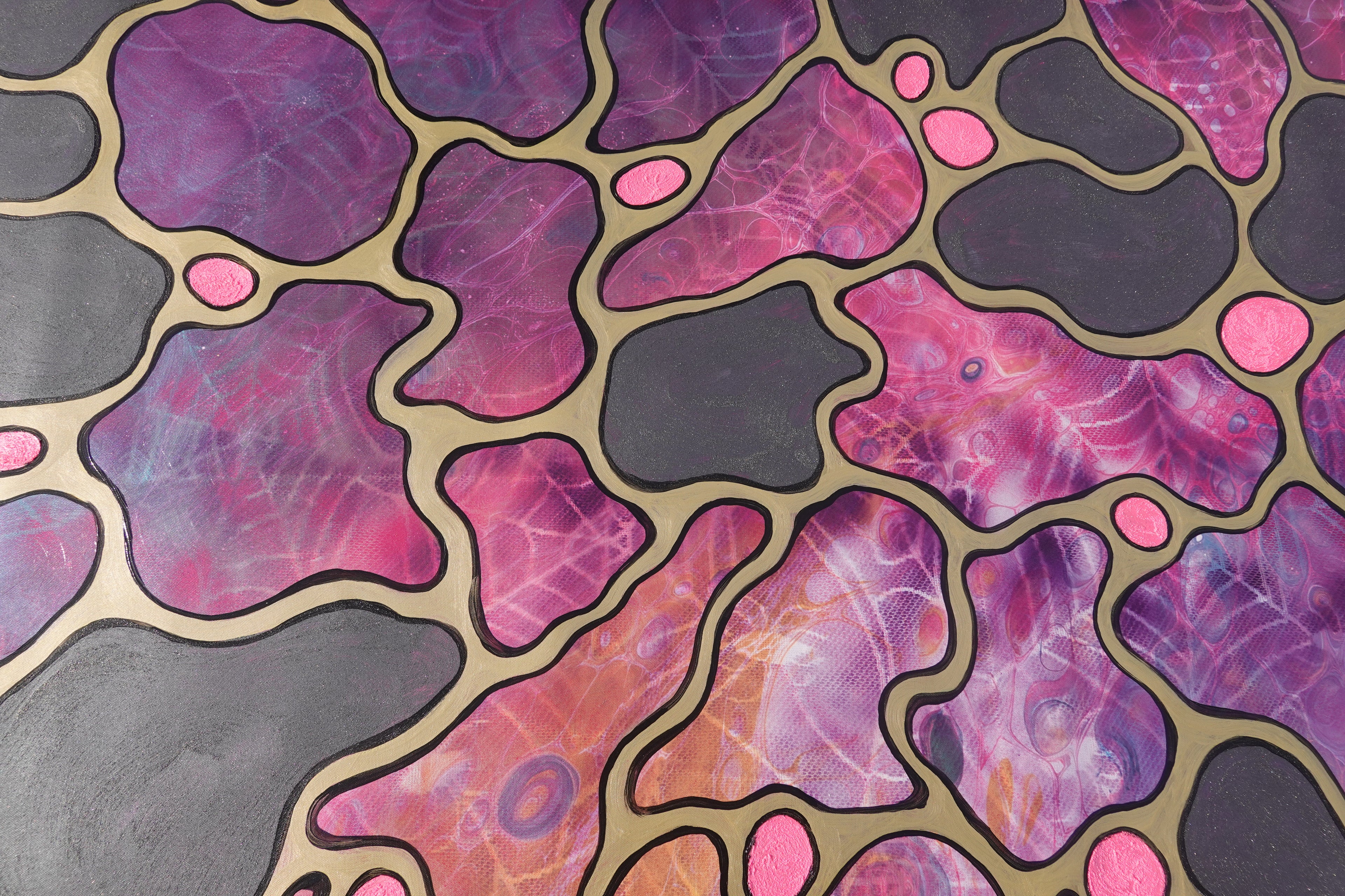 Abstract A1431 is a large Pearlescent purple black and gold organic Original Acrylic Painting on unstretched canvas by artist Ksavera.