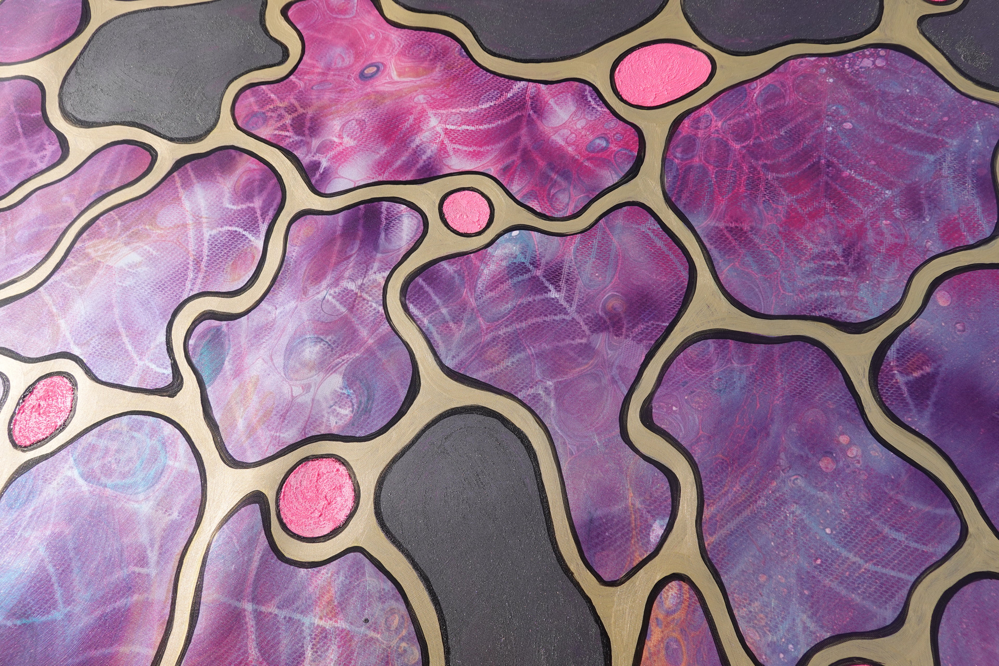 Abstract A1431 is a large Pearlescent purple black and gold organic Original Acrylic Painting on unstretched canvas by artist Ksavera.