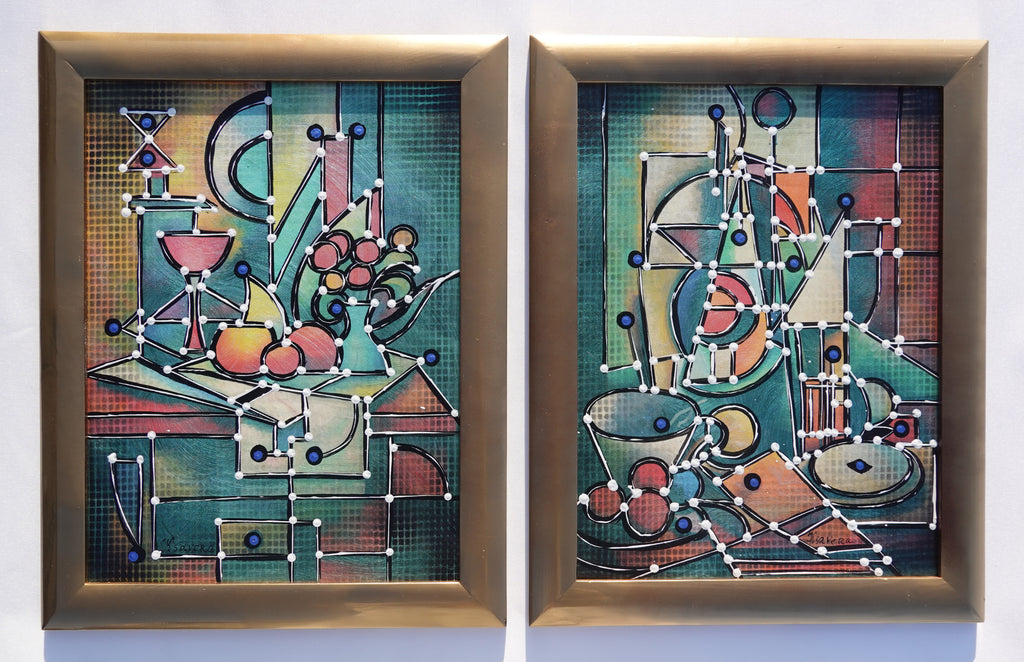 Cubism A1438 - Framed Abstract paintings - Diptych by Artist Ksavera