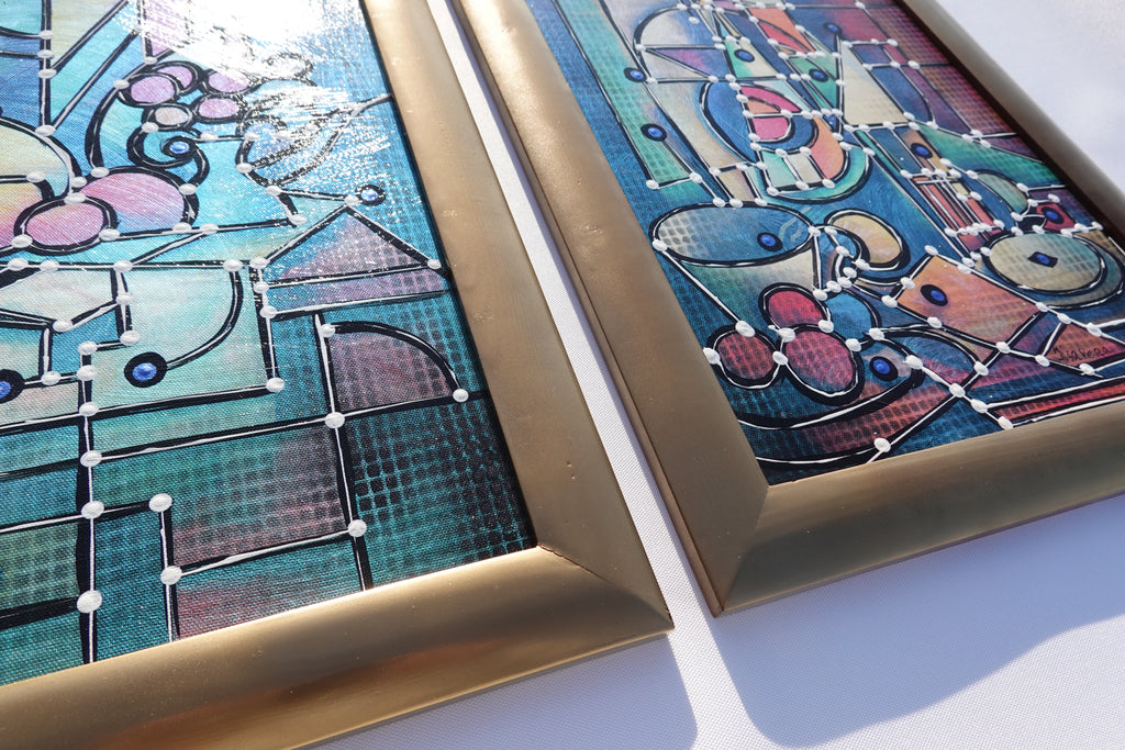 Cubism A1438 - Framed Abstract paintings - Diptych by Artist Ksavera