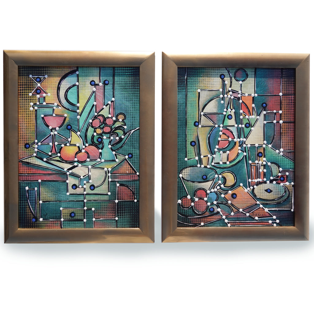 Cubism A1438 - Framed Abstract paintings - Diptych by Artist Ksavera
