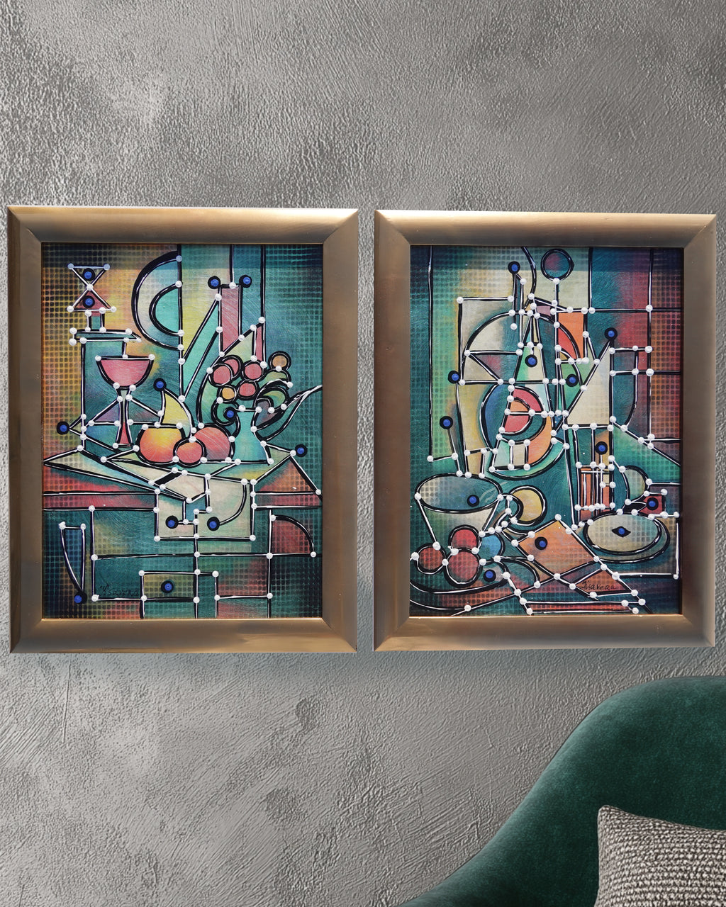Cubism A1438 - Framed Abstract paintings - Diptych by Artist Ksavera