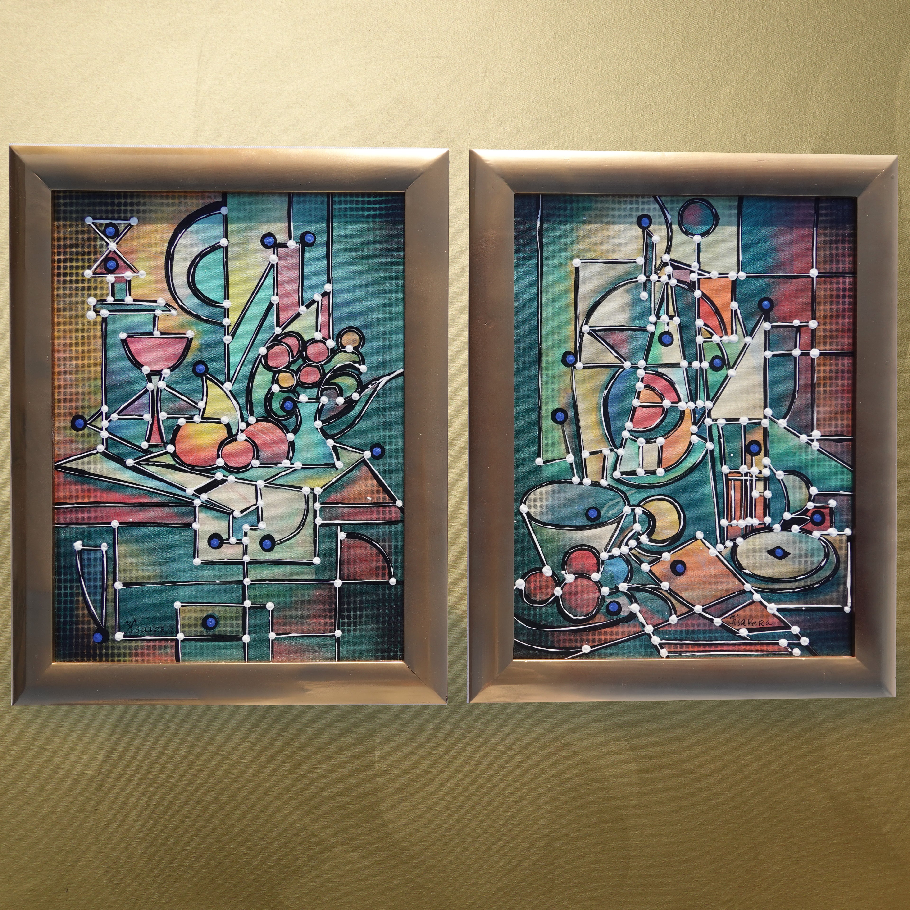 Cubism A1438 - Framed Abstract paintings - Diptych by Artist Ksavera
