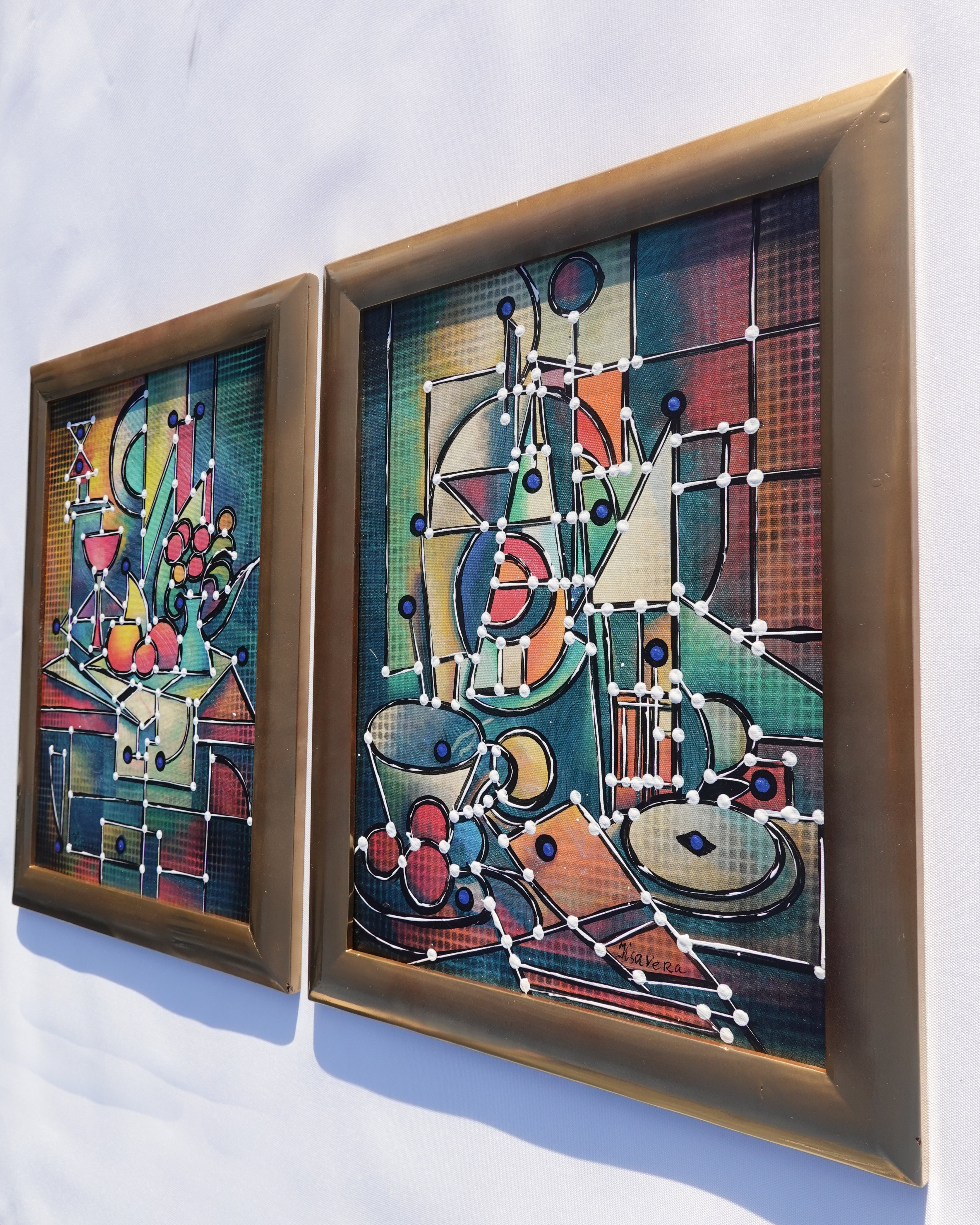 Cubism A1438 - Framed Abstract paintings - Diptych by Artist Ksavera