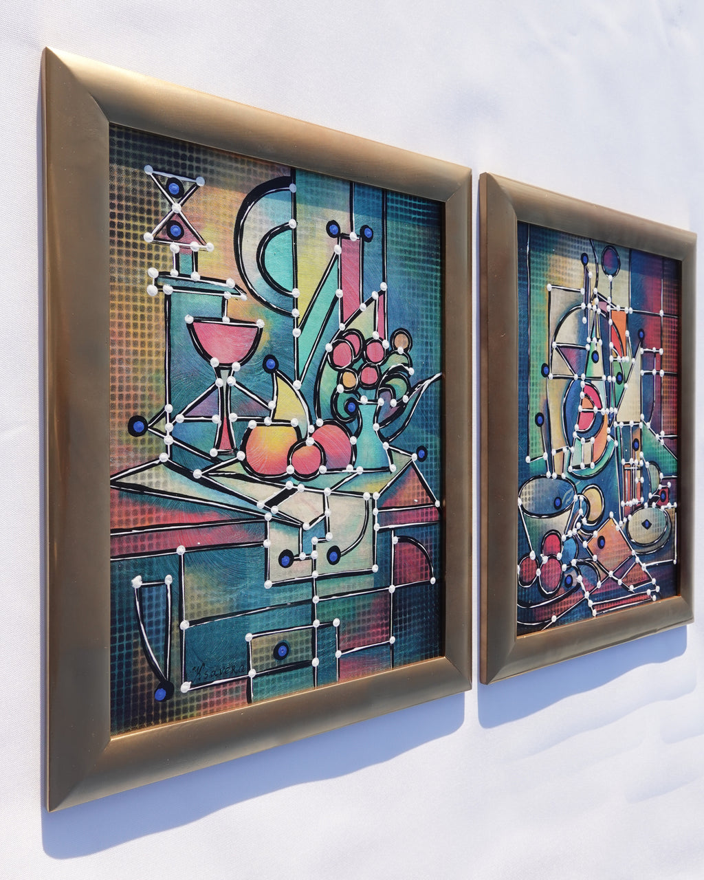 Cubism A1438 - Framed Abstract paintings - Diptych by Artist Ksavera