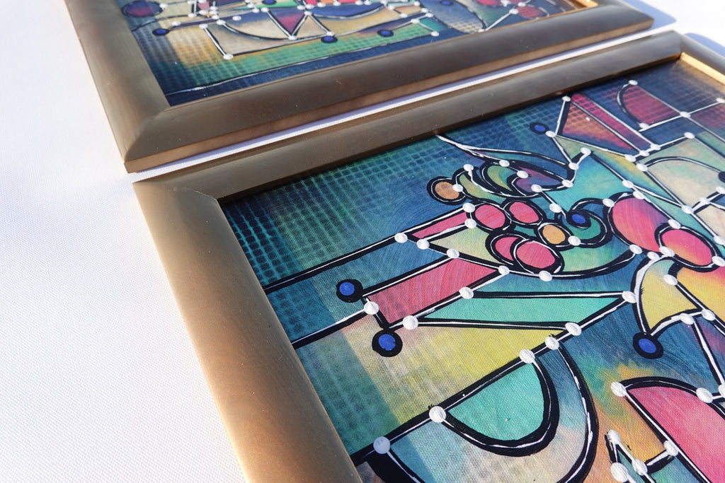Cubism A1438 - Framed Abstract paintings - Diptych by Artist Ksavera