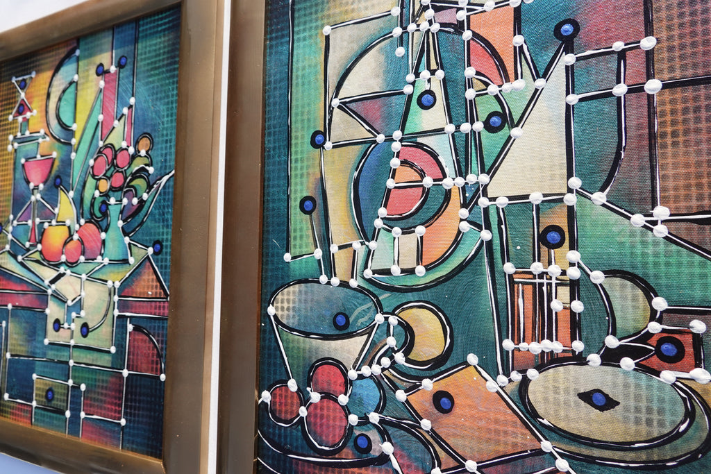 Cubism A1438 - Framed Abstract paintings - Diptych by Artist Ksavera