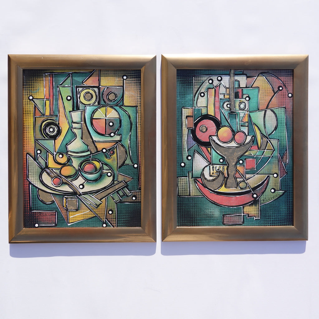 Cubism A1439 - Framed Abstract paintings - Diptych by Artist Ksavera