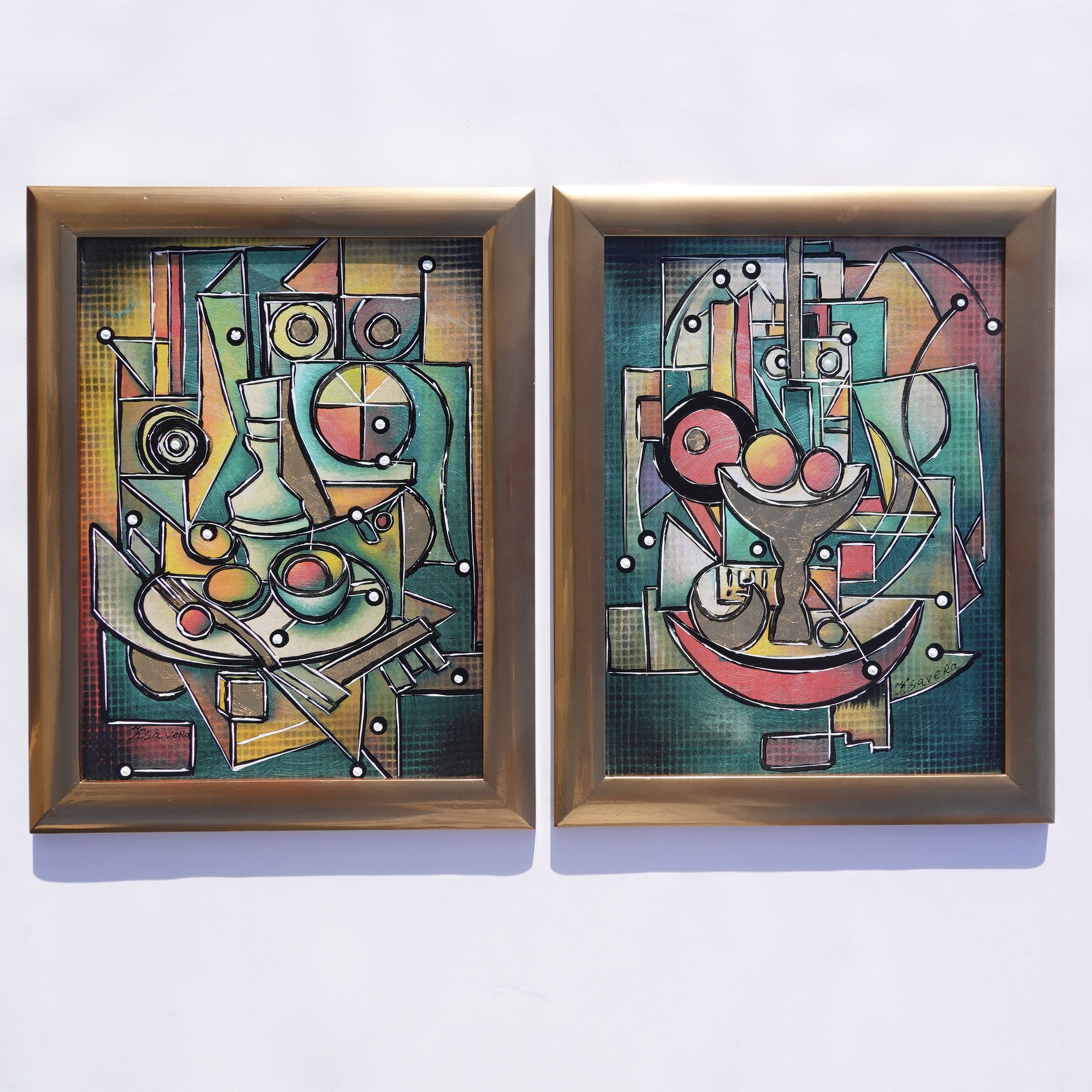 Cubism A1439 - Framed Abstract paintings - Diptych by Artist Ksavera