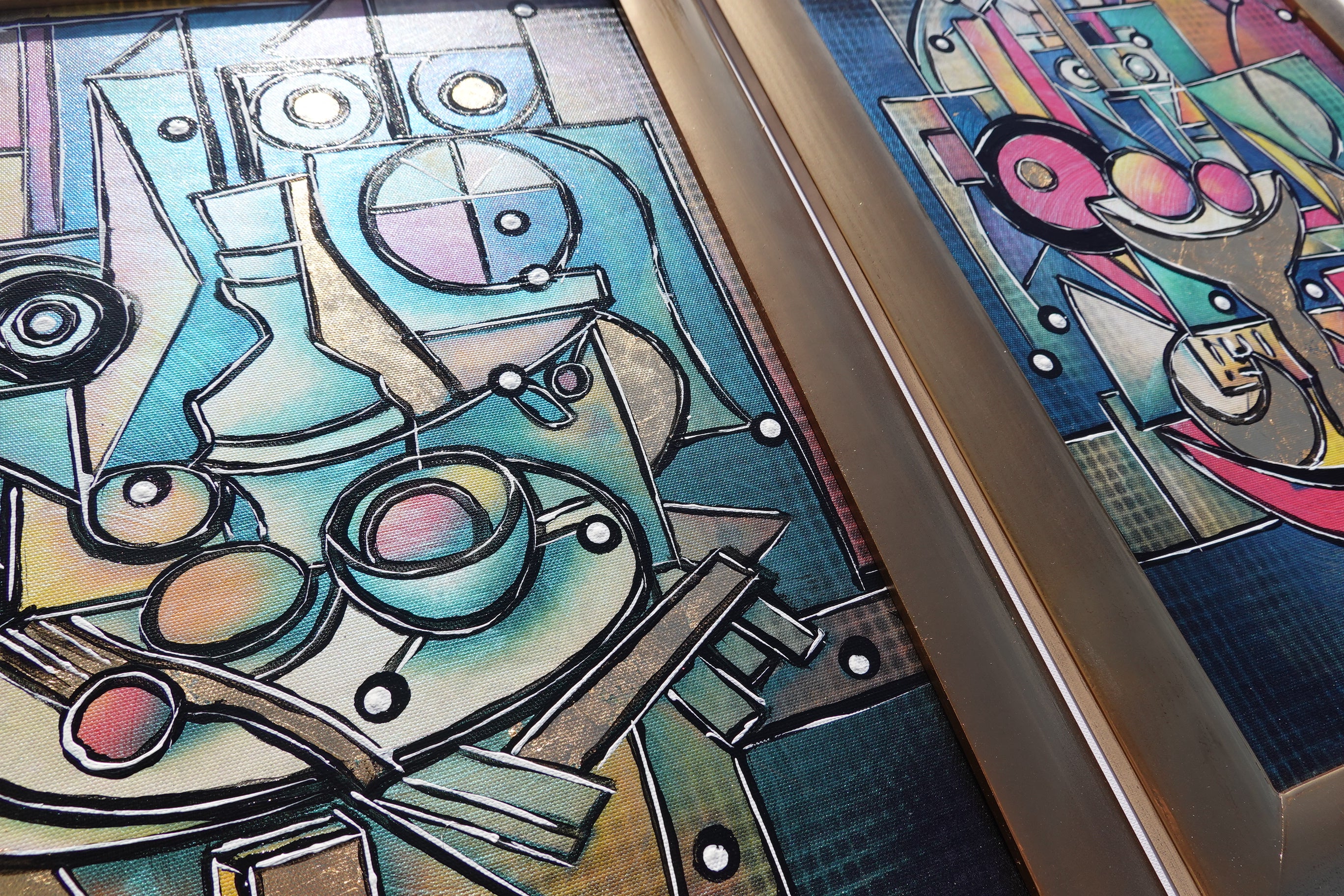 Cubism A1439 - Framed Abstract paintings - Diptych by Artist Ksavera