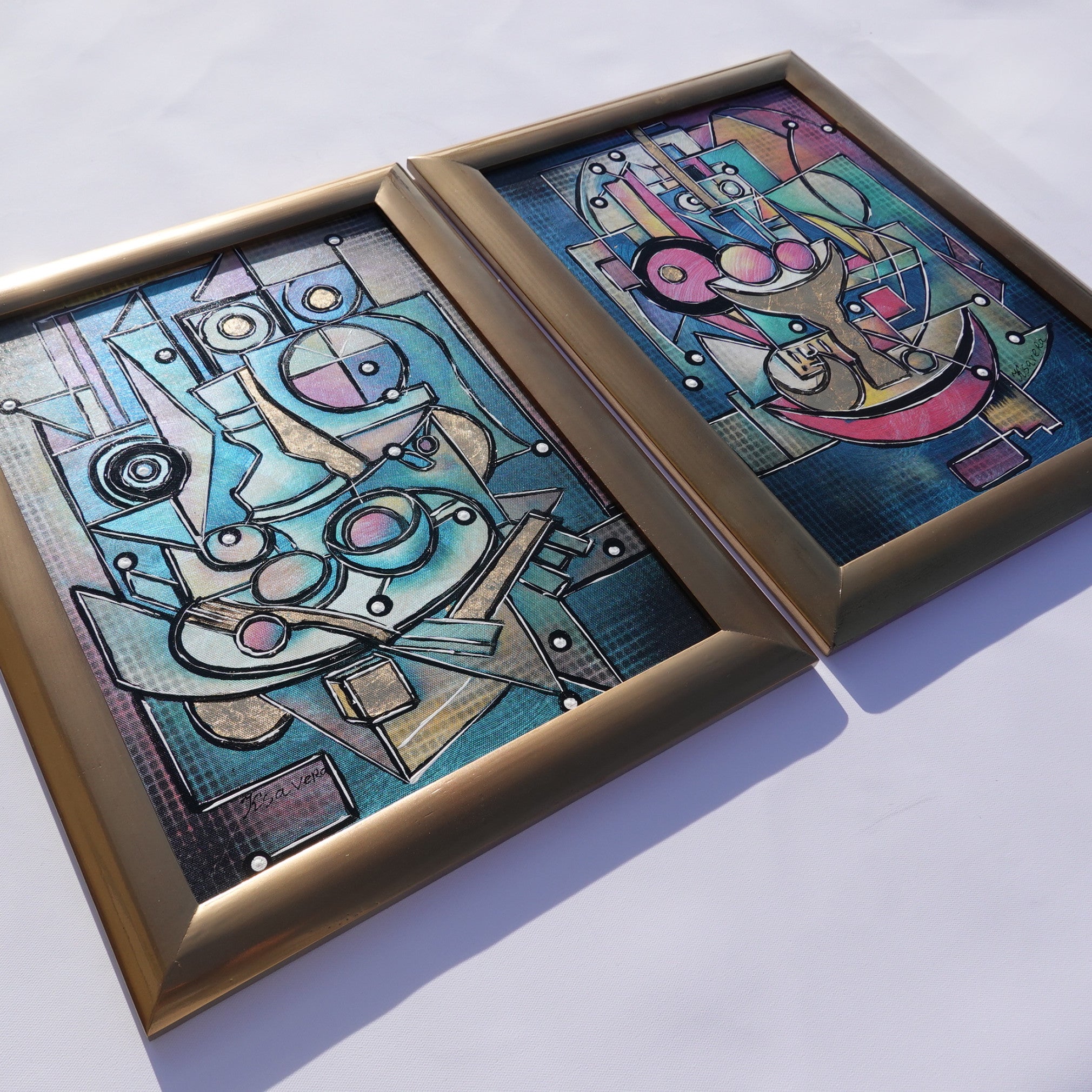Cubism A1439 - Framed Abstract paintings - Diptych by Artist Ksavera