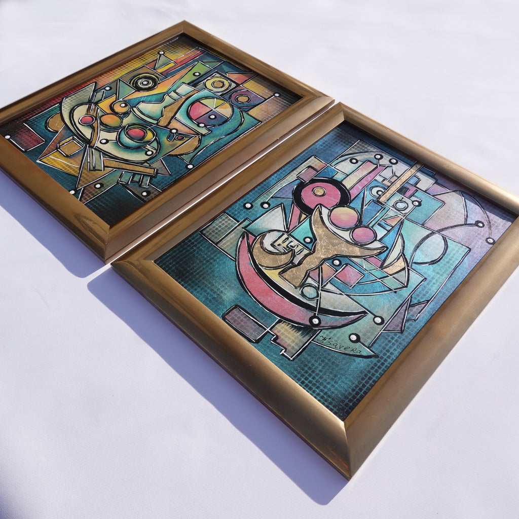 Cubism A1439 - Framed Abstract paintings - Diptych by Artist Ksavera