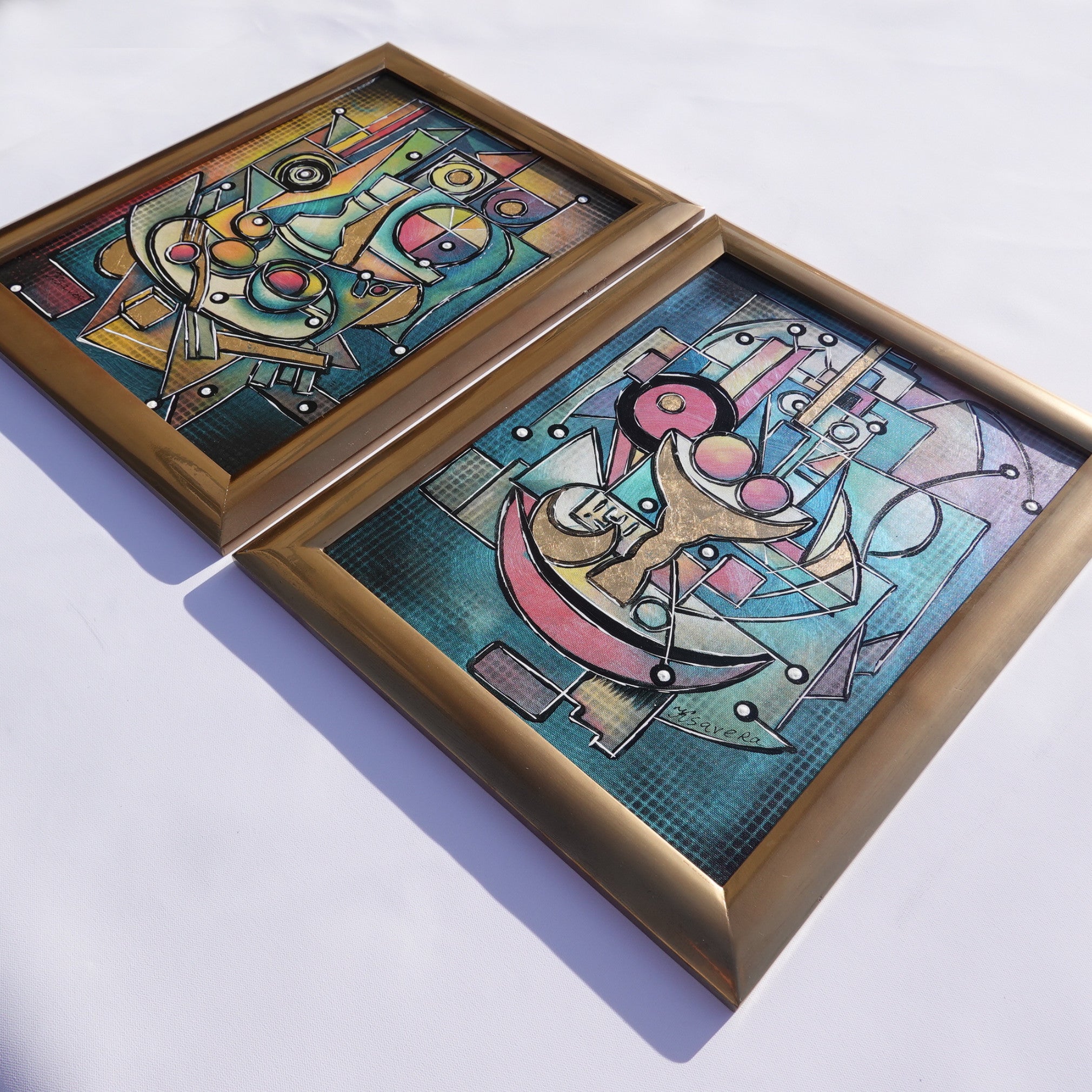 Cubism A1439 - Framed Abstract paintings - Diptych by Artist Ksavera