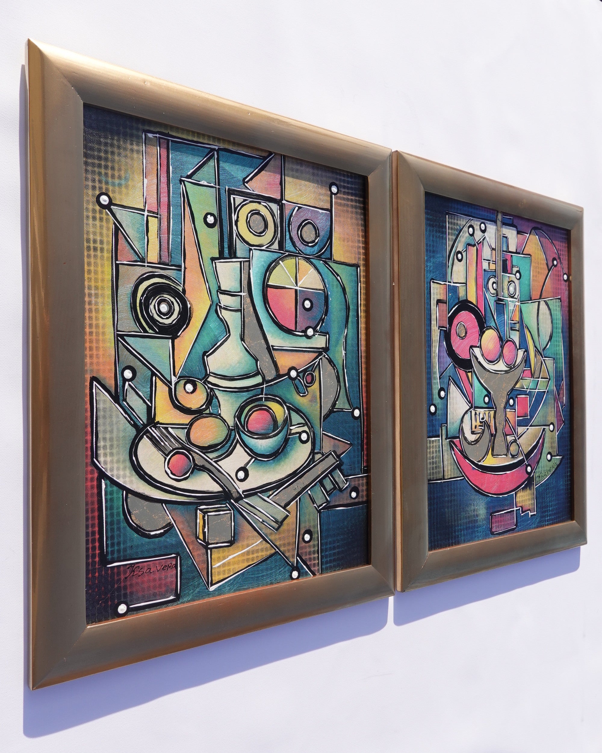 Cubism A1439 - Framed Abstract paintings - Diptych by Artist Ksavera