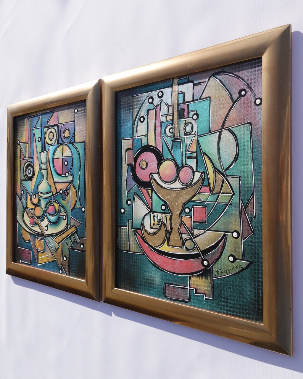 Cubism A1439 - Framed Abstract paintings - Diptych by Artist Ksavera