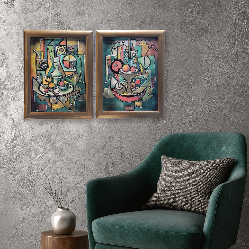 Cubism A1439 - Framed Abstract paintings - Diptych by Artist Ksavera
