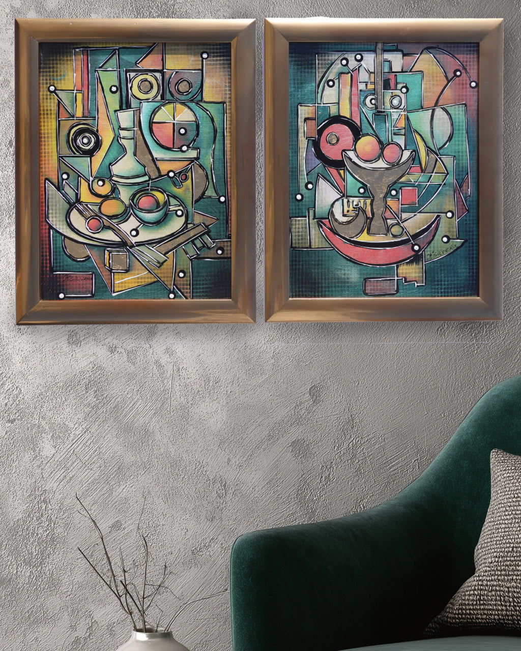 Cubism A1439 - Framed Abstract paintings - Diptych by Artist Ksavera
