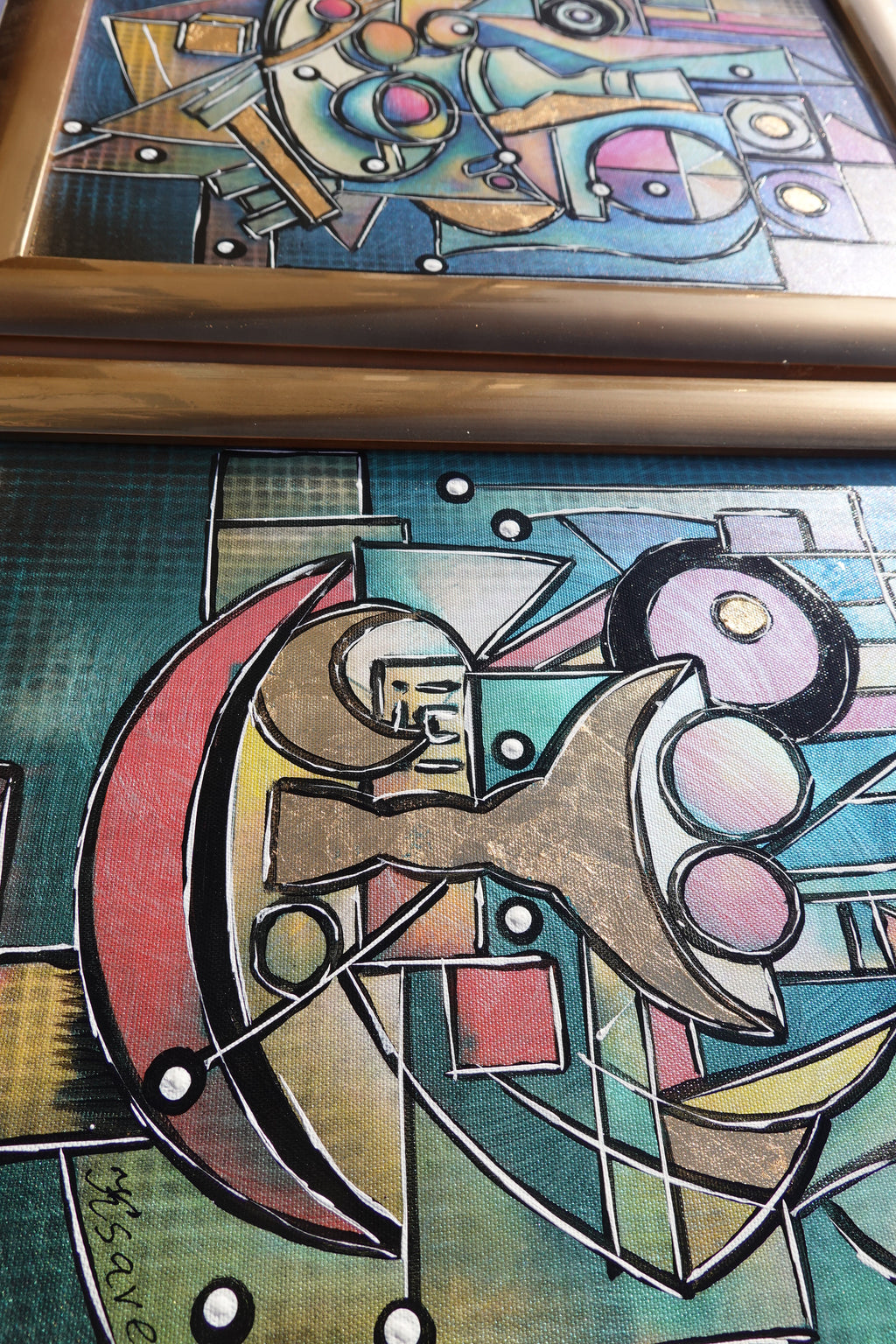 Cubism A1439 - Framed Abstract paintings - Diptych by Artist Ksavera